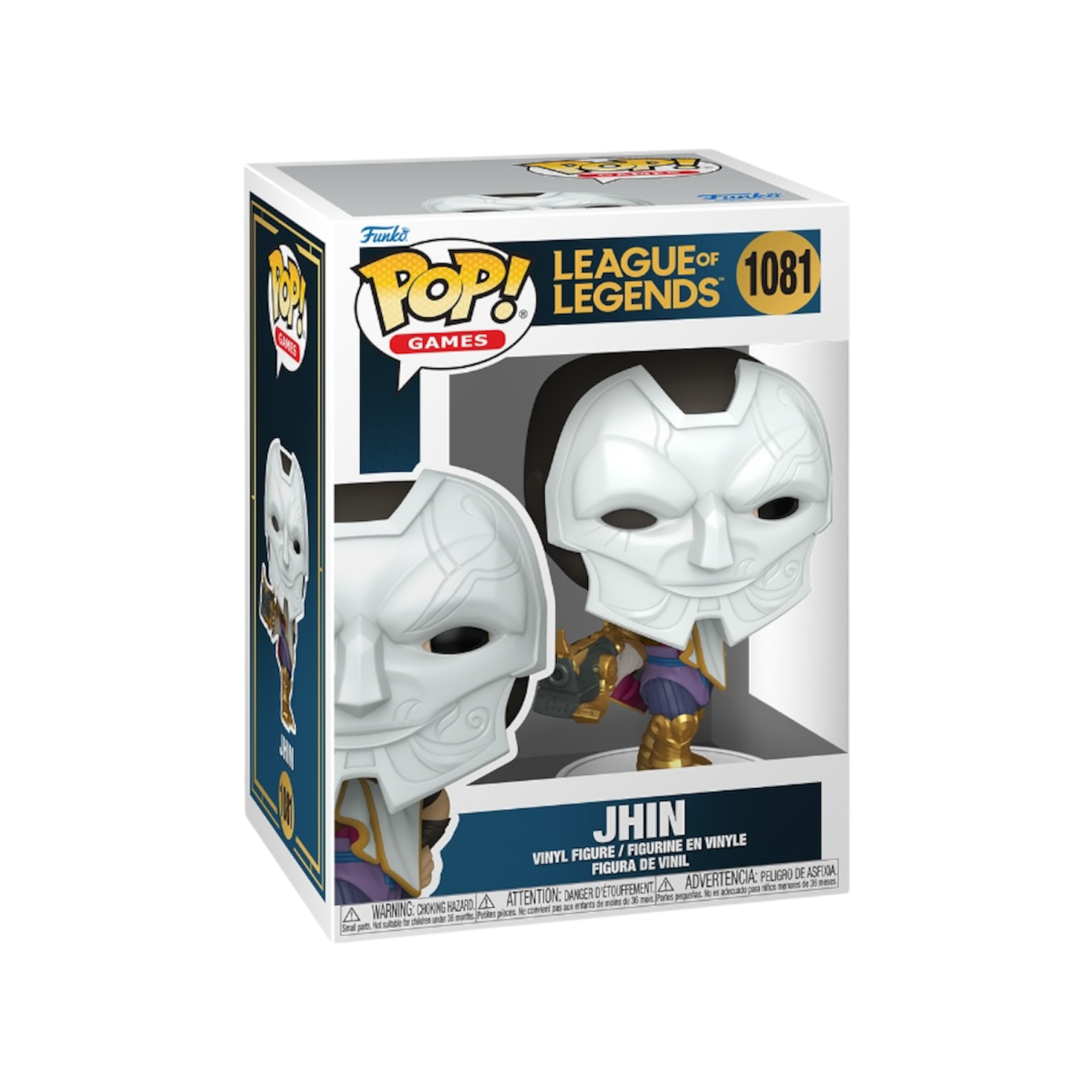 Jhin #1081 Funko Pop figure from League of Legends, featuring the character in his signature outfit and pose.