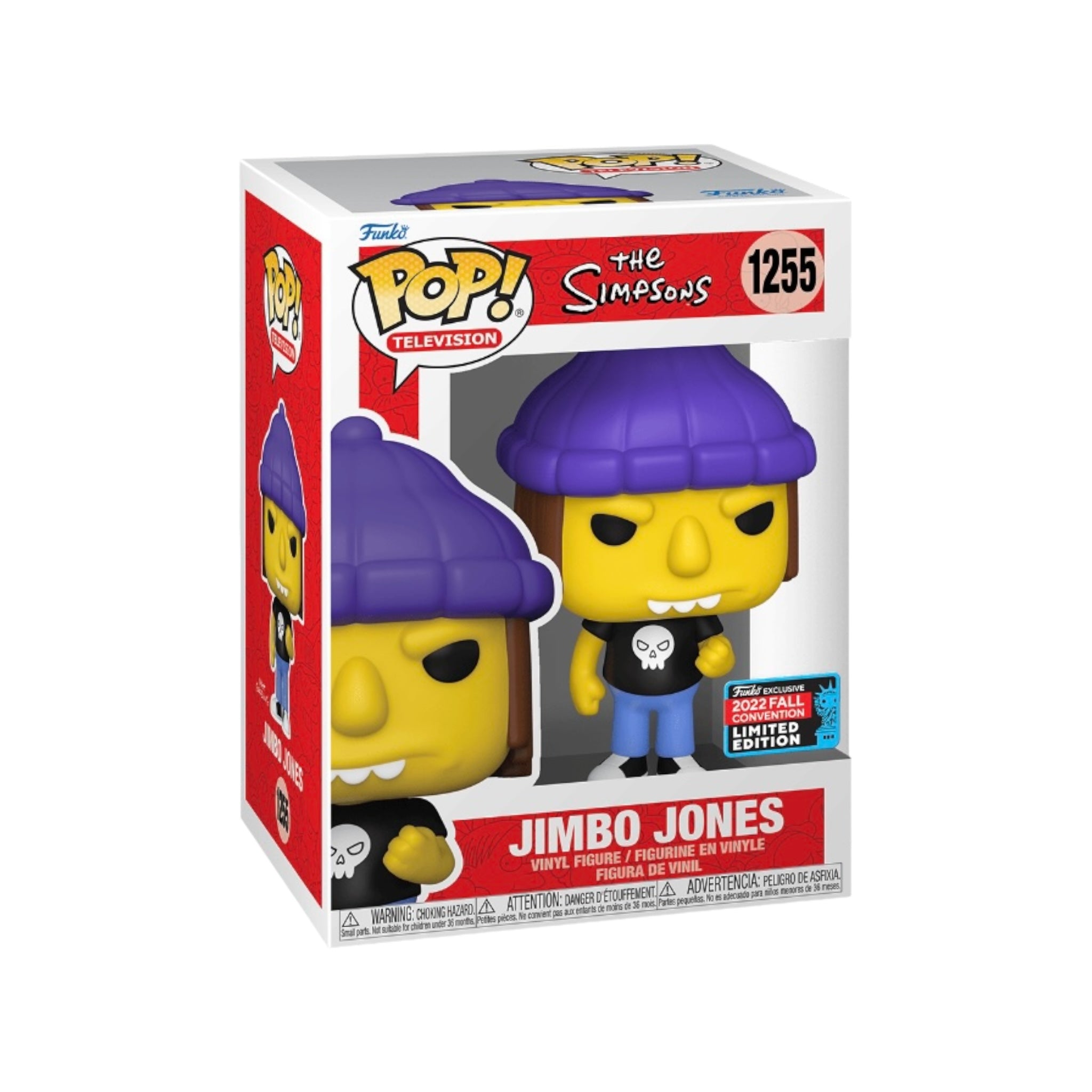 Jimbo Jones Funko Pop! from The Simpsons, NYCC 2022 Shared Exclusive, featuring the iconic character in vibrant colors.