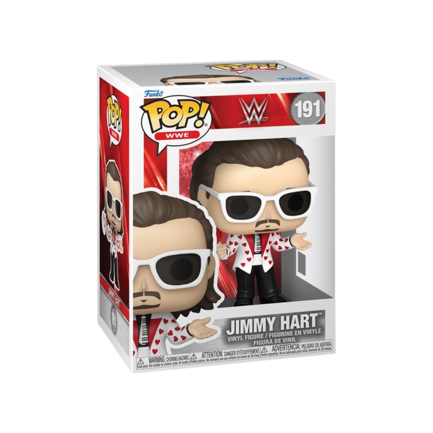 Funko Pop! vinyl figure packaging of Jimmy Hart with WWE branding on a white background