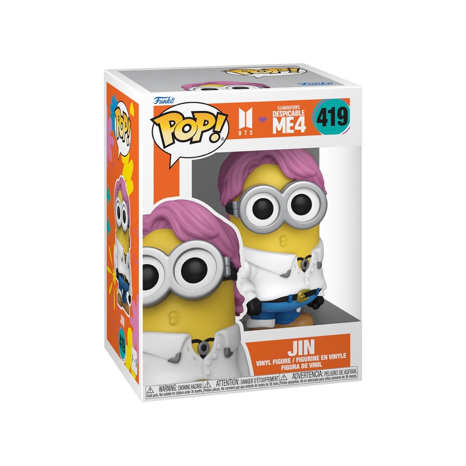Jin #419 Funko Pop! combines BTS aesthetics with Despicable Me 4, eagerly anticipated for its upcoming release.