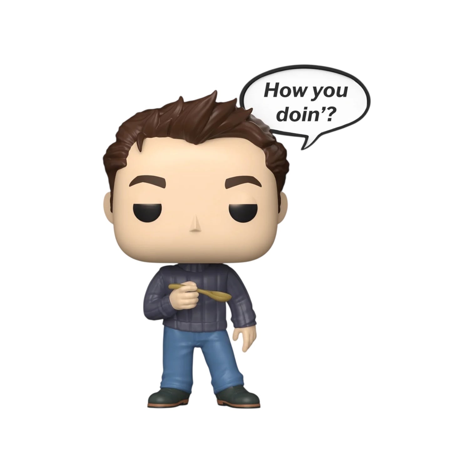 Funko Pop! vinyl figure with a speech bubble saying 'How you doin?' on a white background