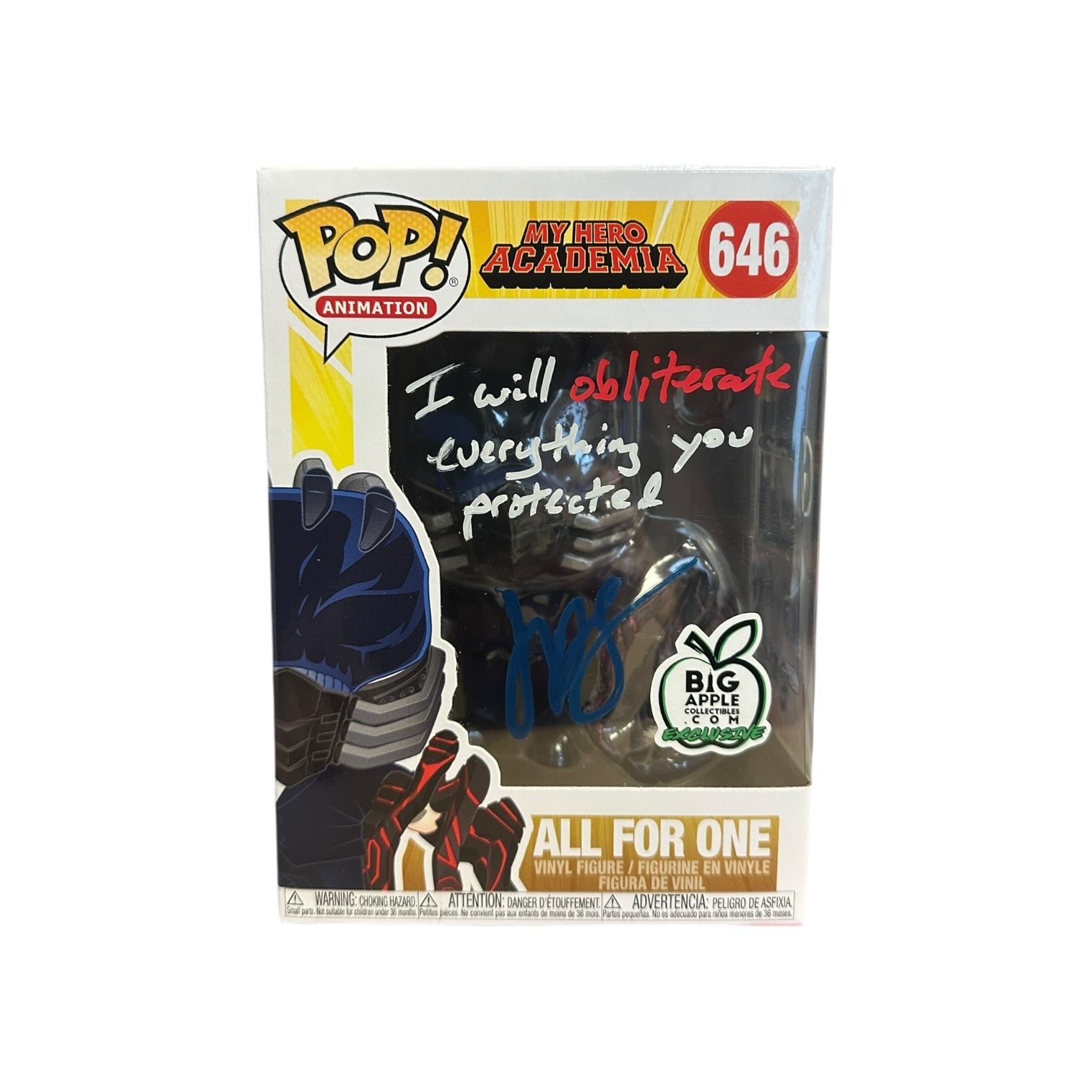 John Swasey Signed All For One #646 Funko Pop! - My Hero Academia - Big Apple Collectibles Exclusive Front
