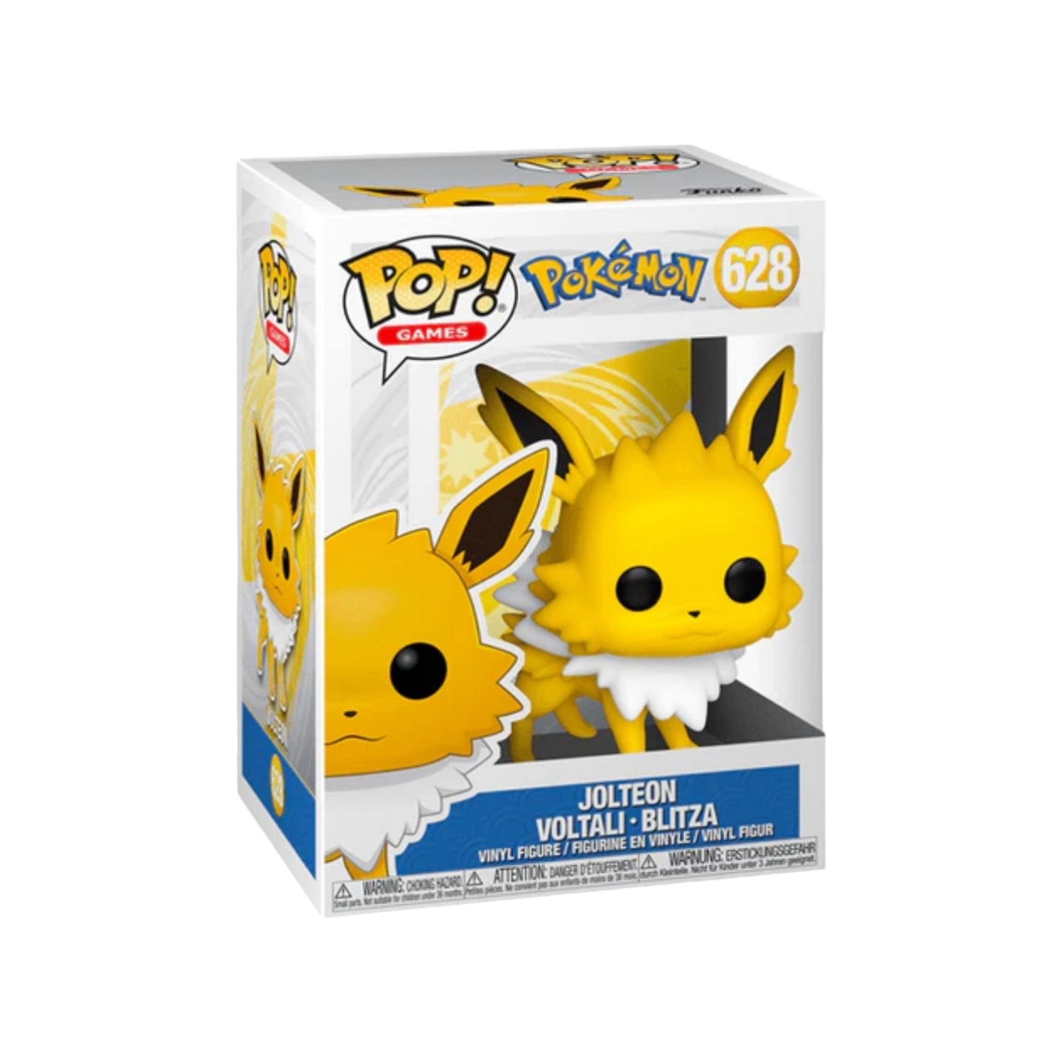 Funko Pop! figure of Jolteon, the electric-type Pokémon, featuring its spiky yellow fur and playful expression.