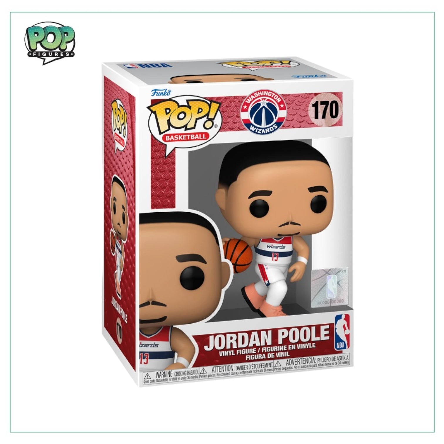 Funko Pop! figure of Jordan Poole #170 in Washington Wizards uniform, showcasing his dynamic NBA style and personality.