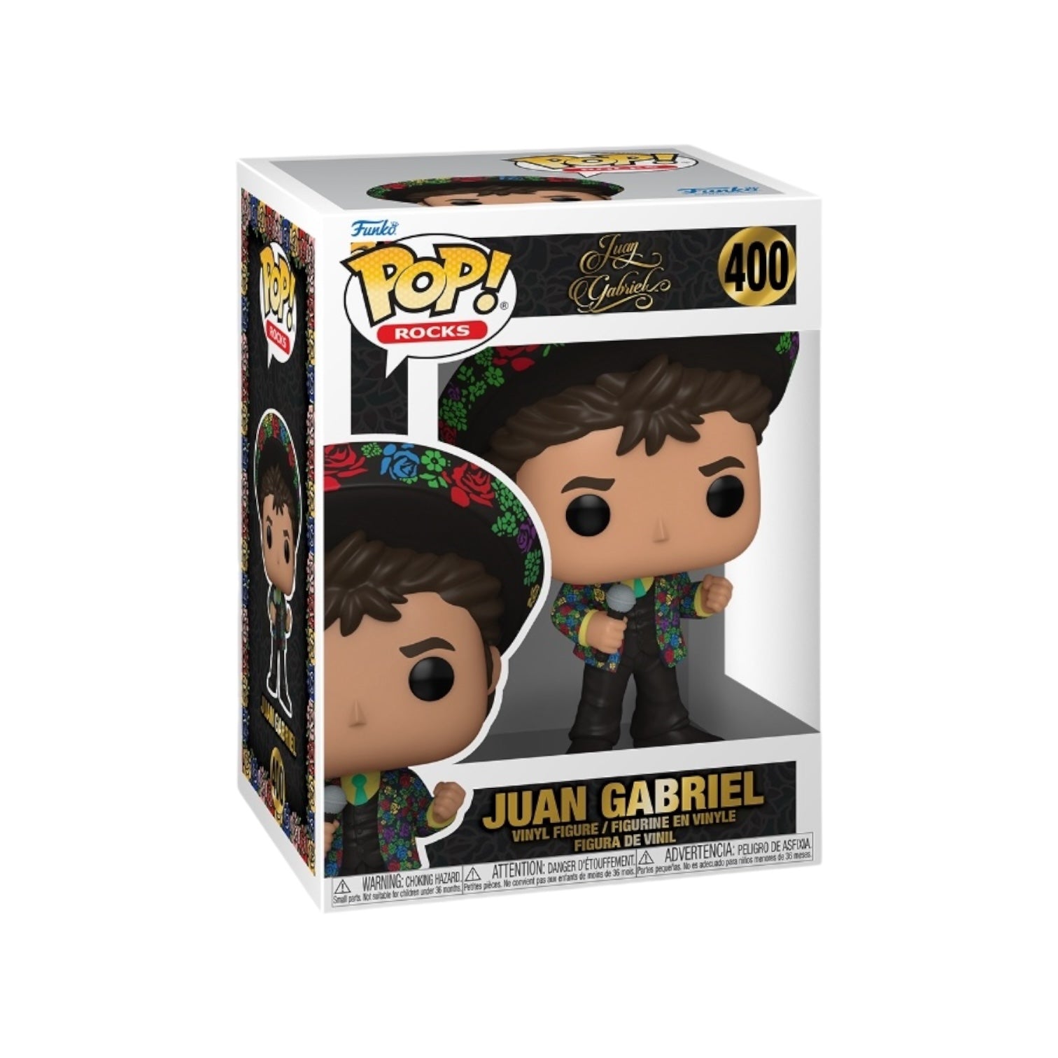 Funko Pop! figure of Juan Gabriel, showcasing the iconic singer in vibrant colors and detailed design.