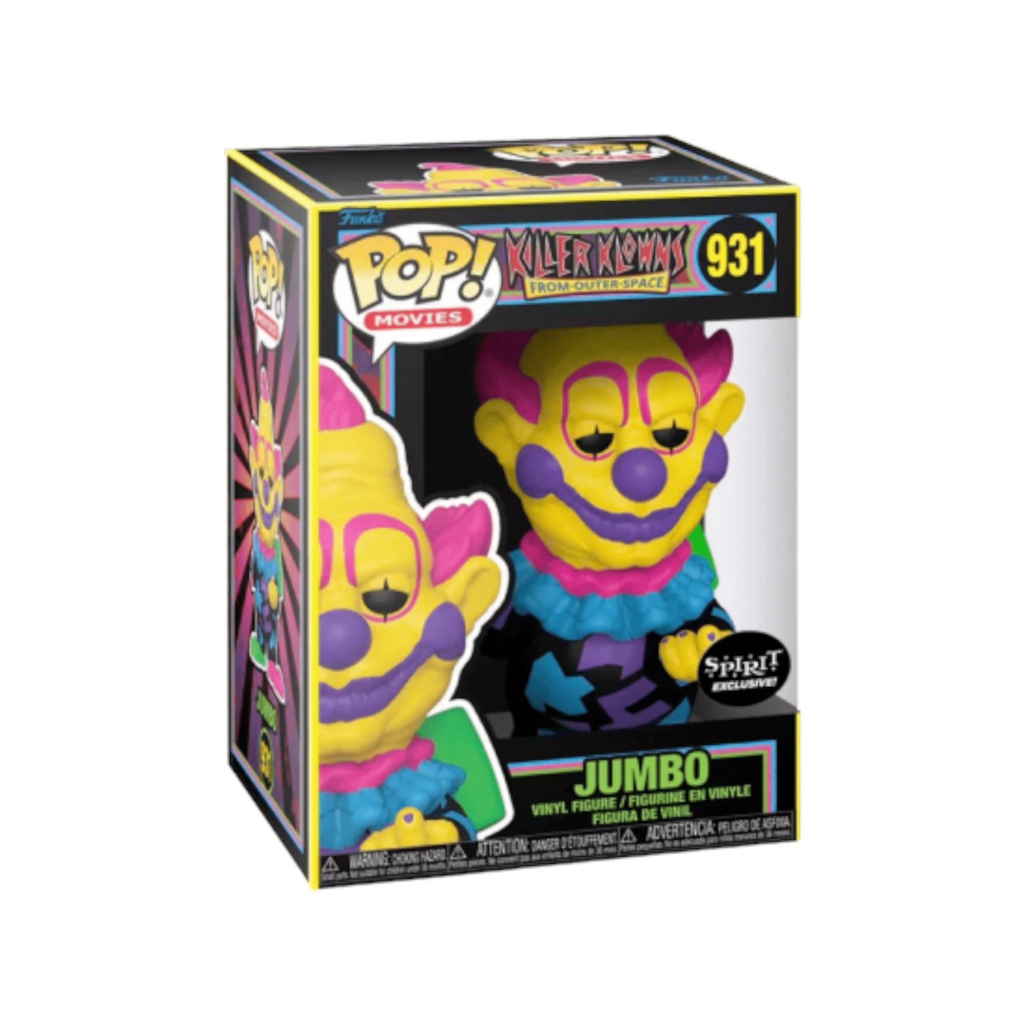 Funko Pop! Jumbo #931 (Black Light) from Killer Klowns From Outer Space, a Spirit Exclusive collectible figure.