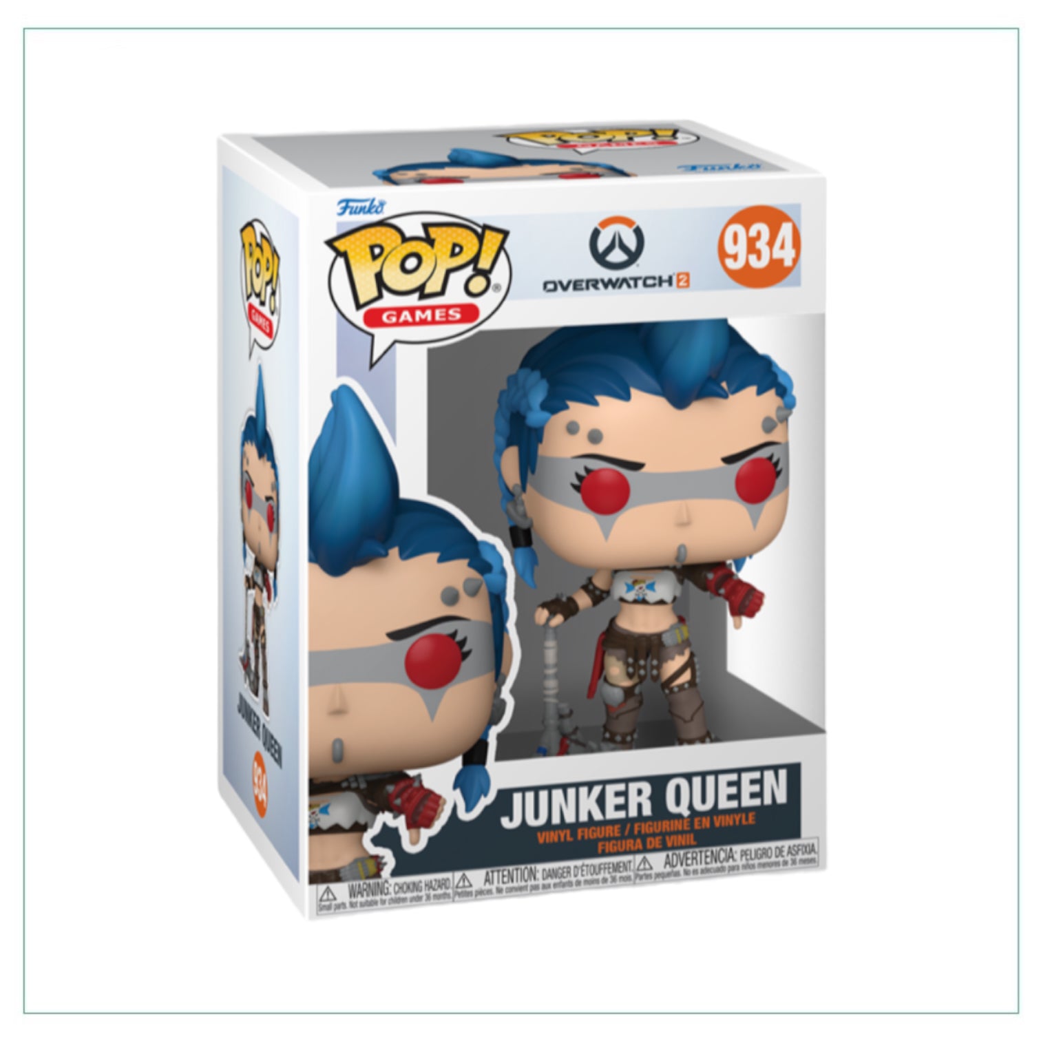 Funko Pop! figure of Junker Queen from Overwatch 2, featuring her signature outfit and fierce expression.