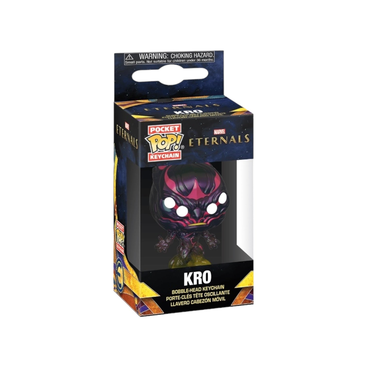 Marvel's Eternals KRO Funko Pocket Pop Keychain, showcasing a mini version of the character KRO in vibrant colors.