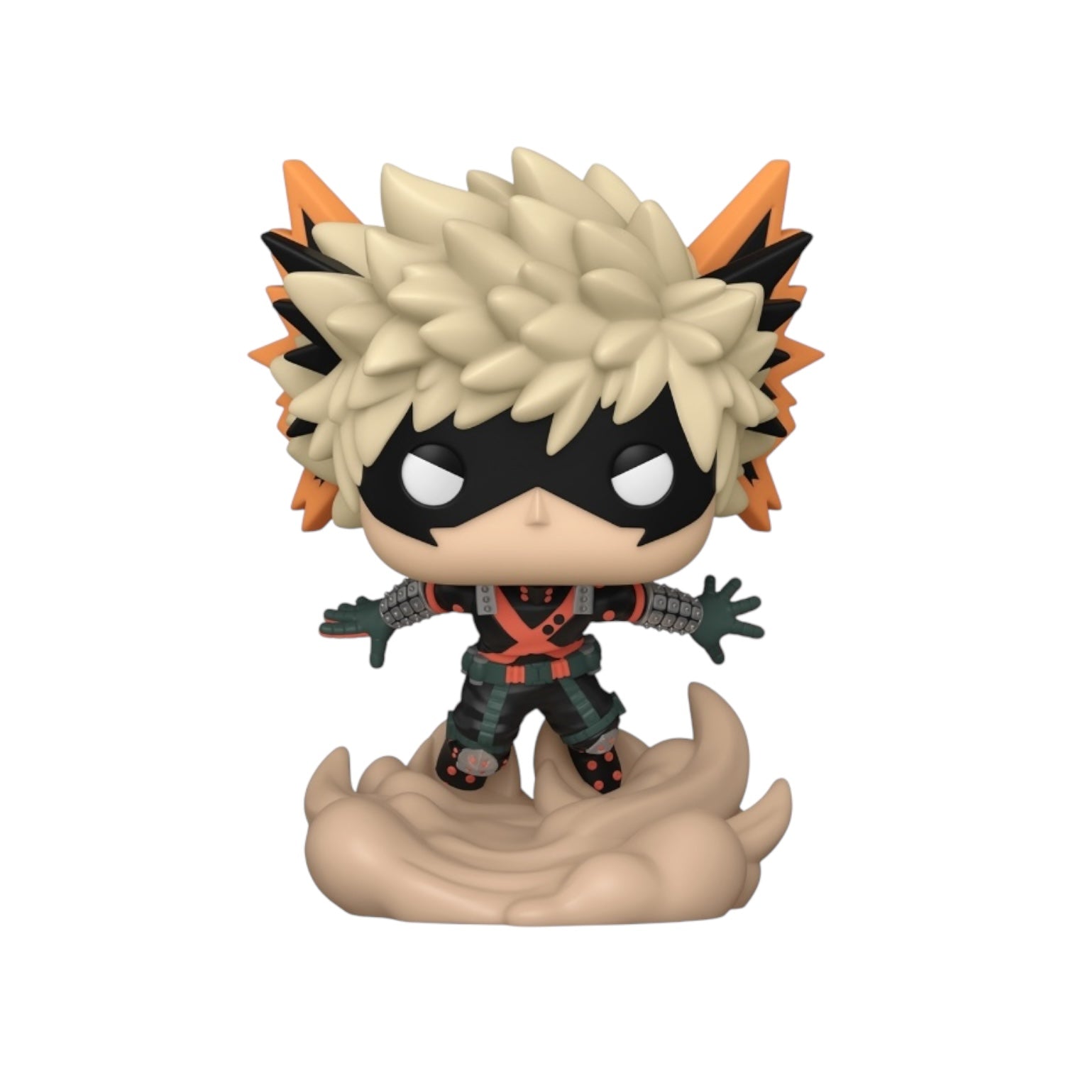 Katsuki displayed wearing black and orange suit with a black mask covering his eyes Out of packaging
