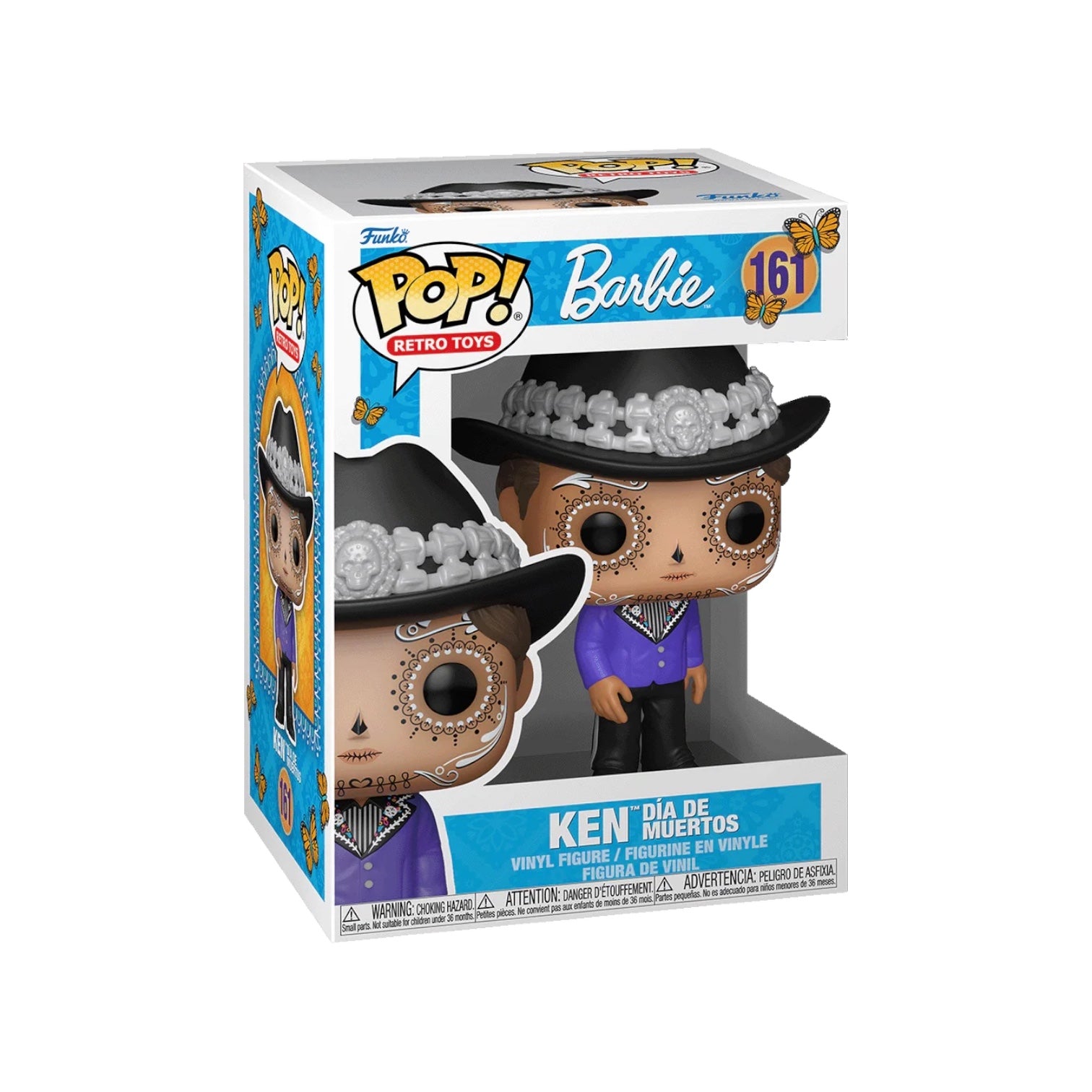 Funko Pop! vinyl figure of Ken from Barbie in Dia de Muertos costume packaging