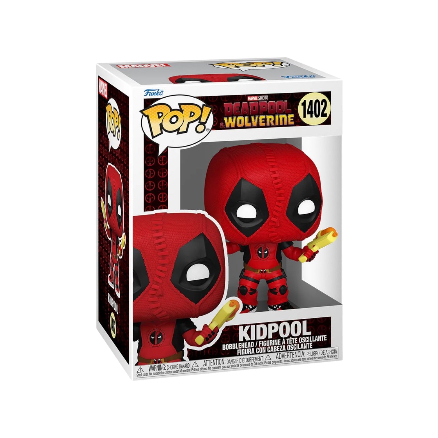 Kidpool #1402 Funko Pop! depicts Deadpool and Wolverine together, capturing their fun and quirky comic book personalities.