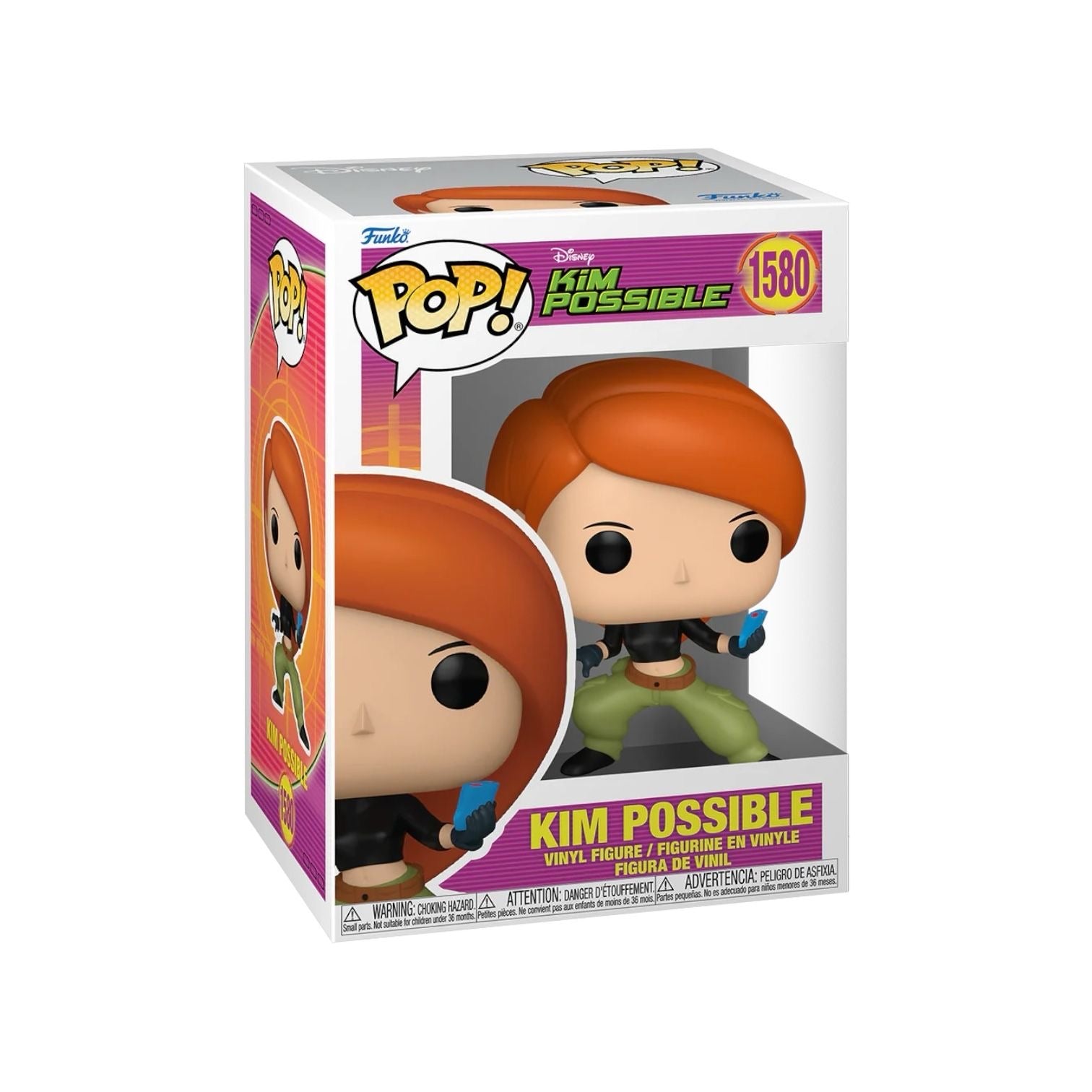 Funko Pop! figure of Kim Possible, featuring her signature red hair and green outfit, standing confidently with a smile.