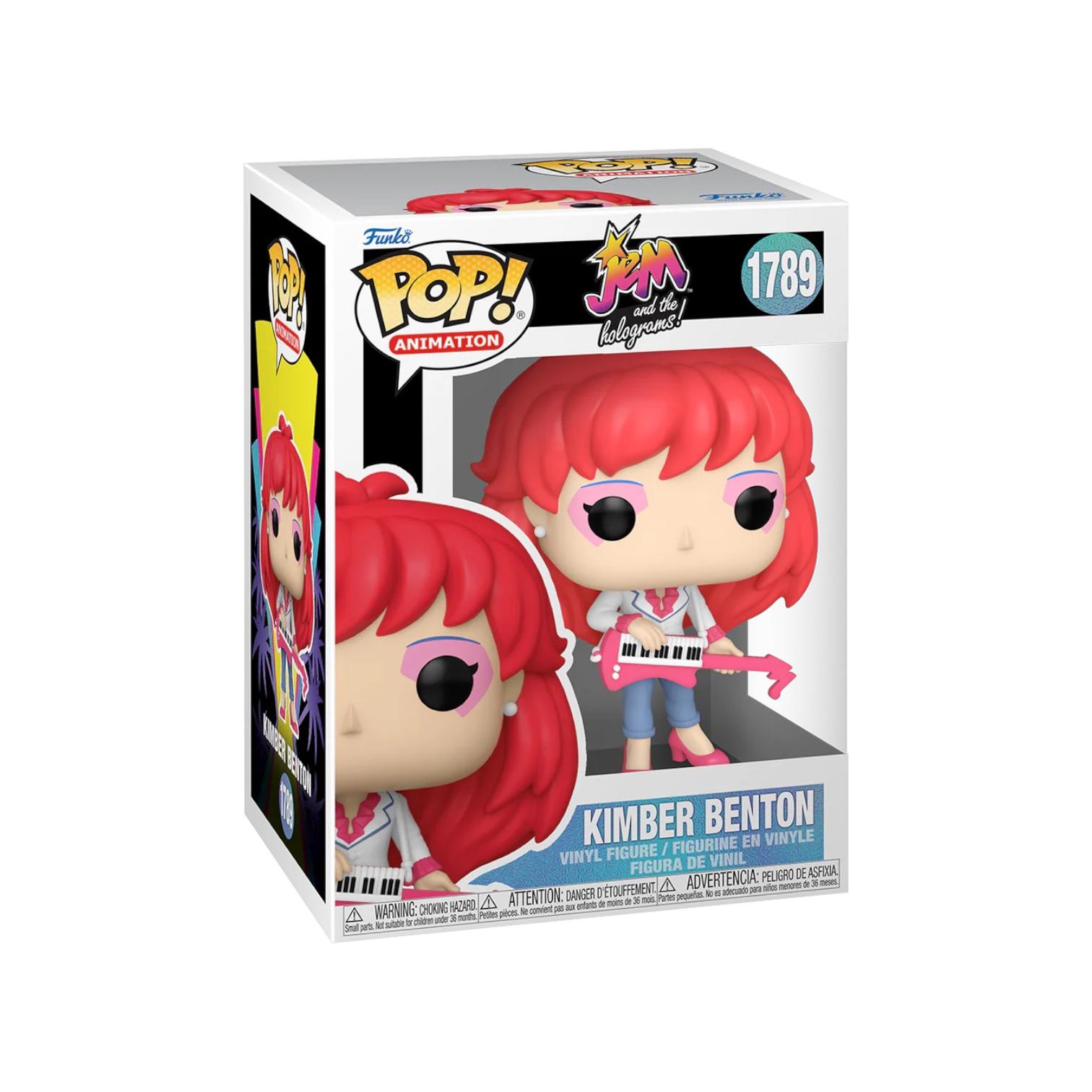 Kimber Benton pink hair in a classic jeans and white blazer holding a pink Keytar