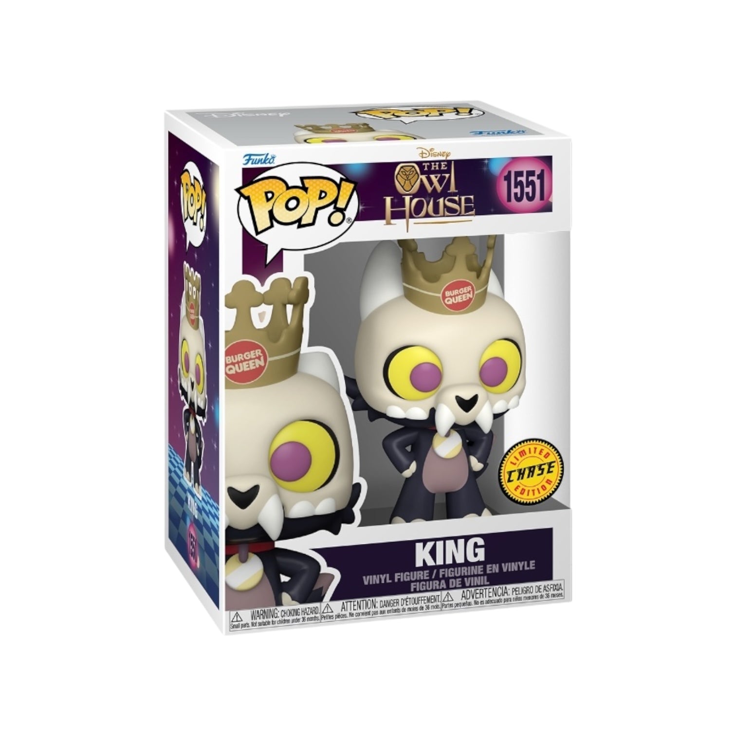 character from the Disney Movie King he has white face , blue body and bright yellow and pink eyes wearing gold crown chase variant