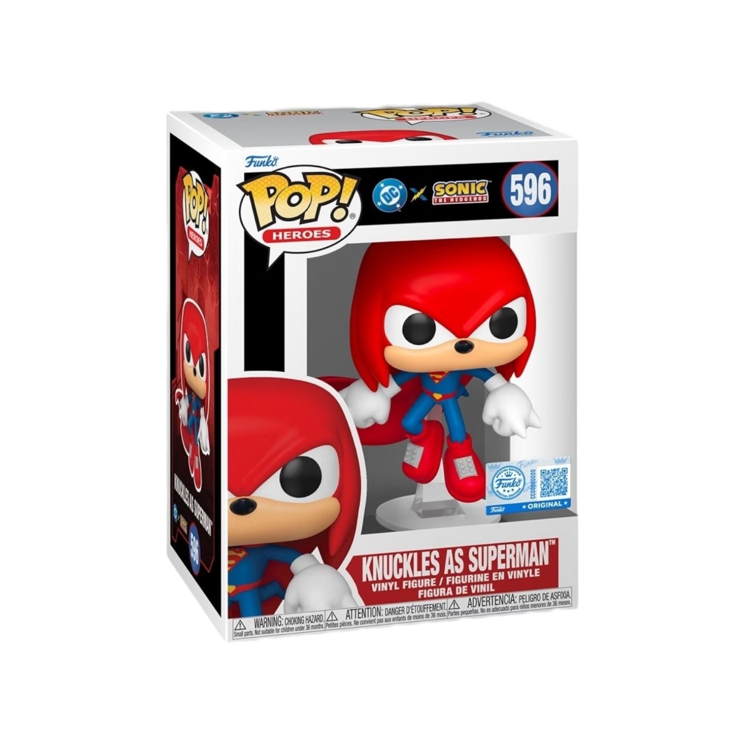 Funko Pop! vinyl figure packaging featuring Knuckles as Superman on a white background