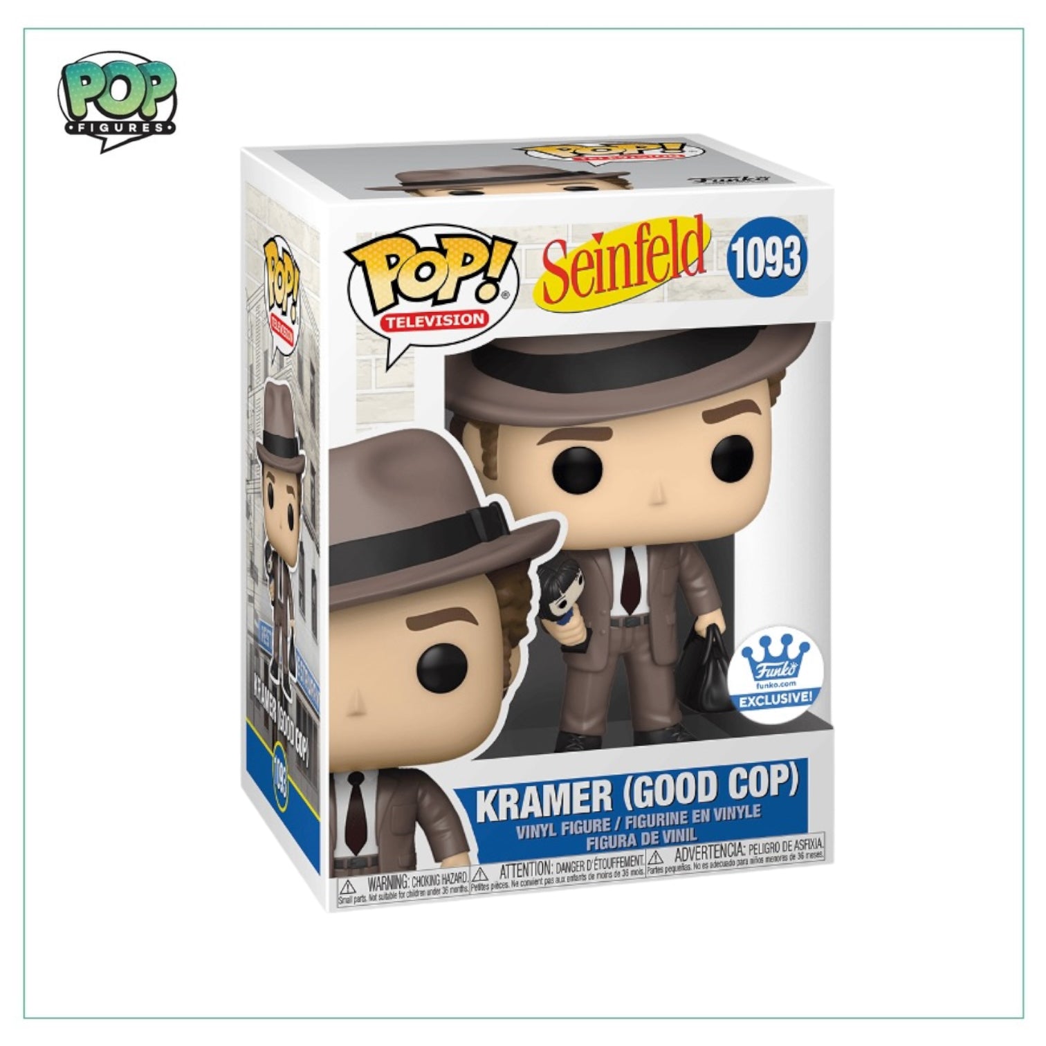 Exclusive Funko Pop! of Kramer as Good Cop #1093 from Seinfeld, showcasing his iconic hairstyle and playful expression.