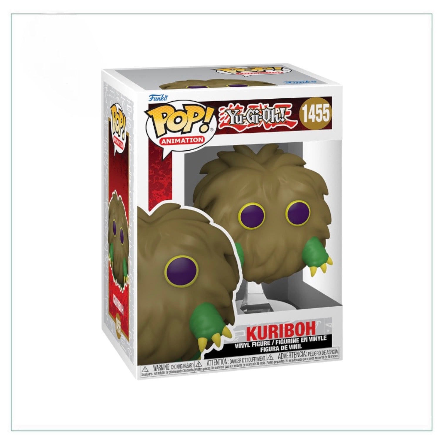 Kuriboh #1455 Funko Pop! figure from Yu-Gi-Oh!, featuring a cute, fluffy creature with large eyes and a playful expression.