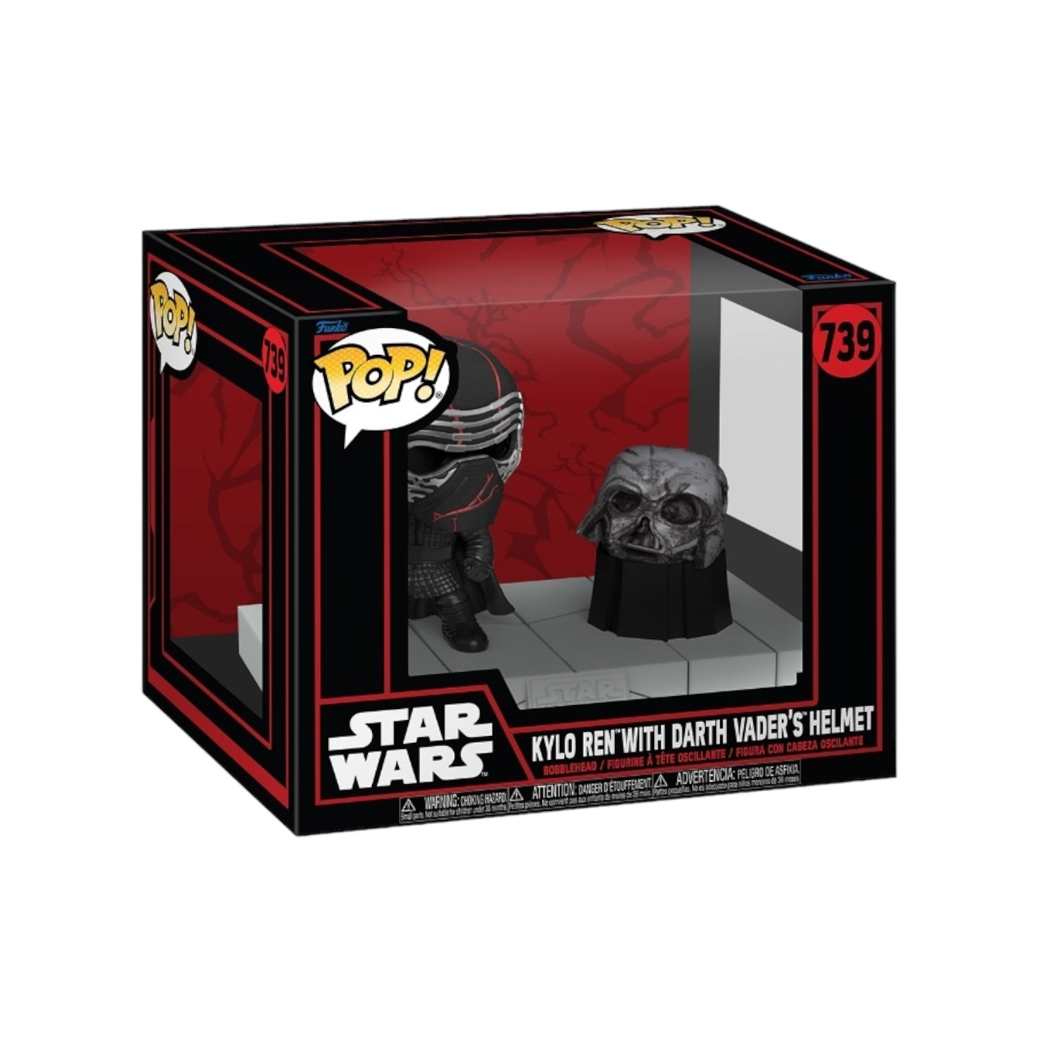Funko Deluxe Pop of Kylo Ren with Darth Vader's helmet, representing the Dark Side from the Star Wars universe.