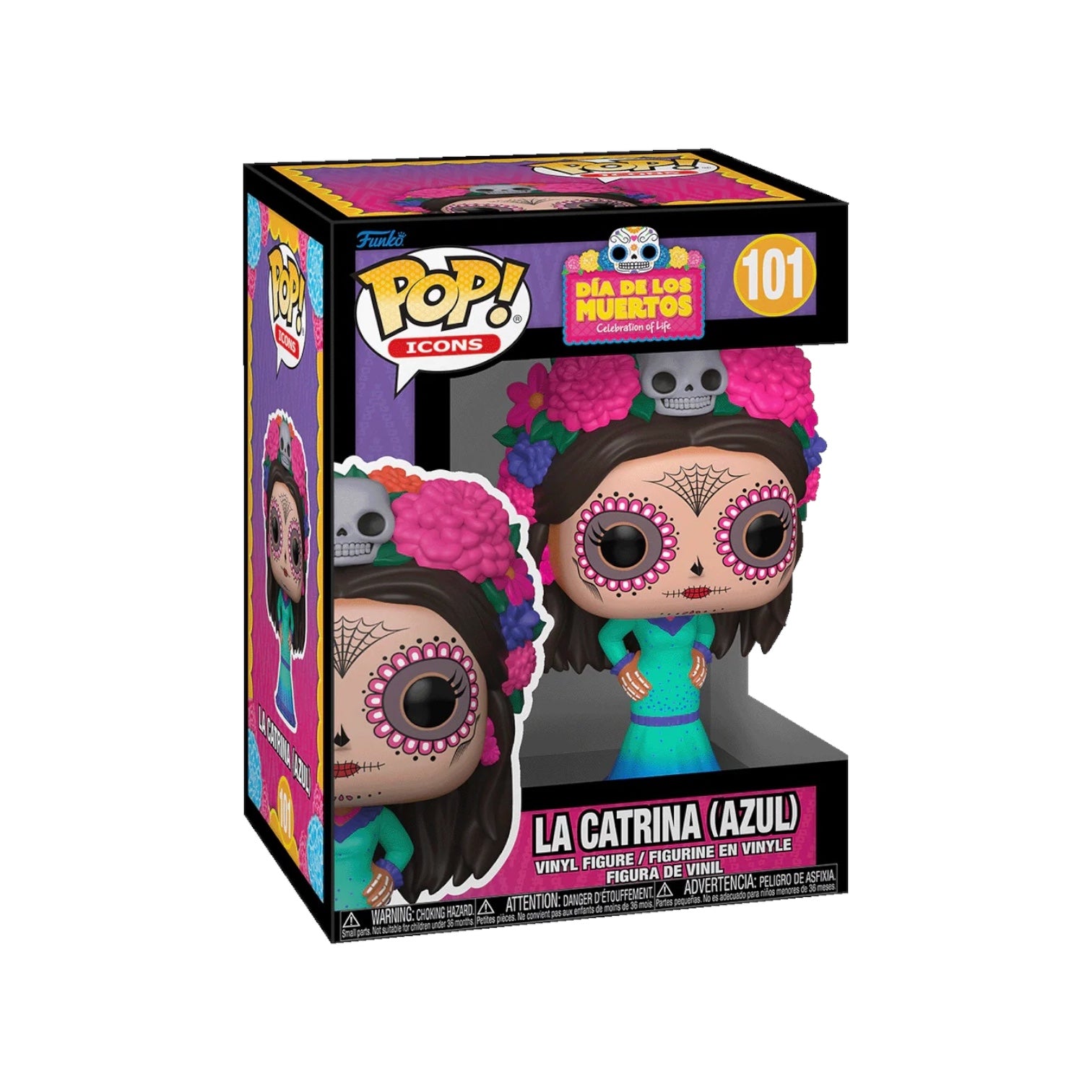Funko Pop! vinyl figure packaging for La Catrina (Azul) with colorful design and branding.