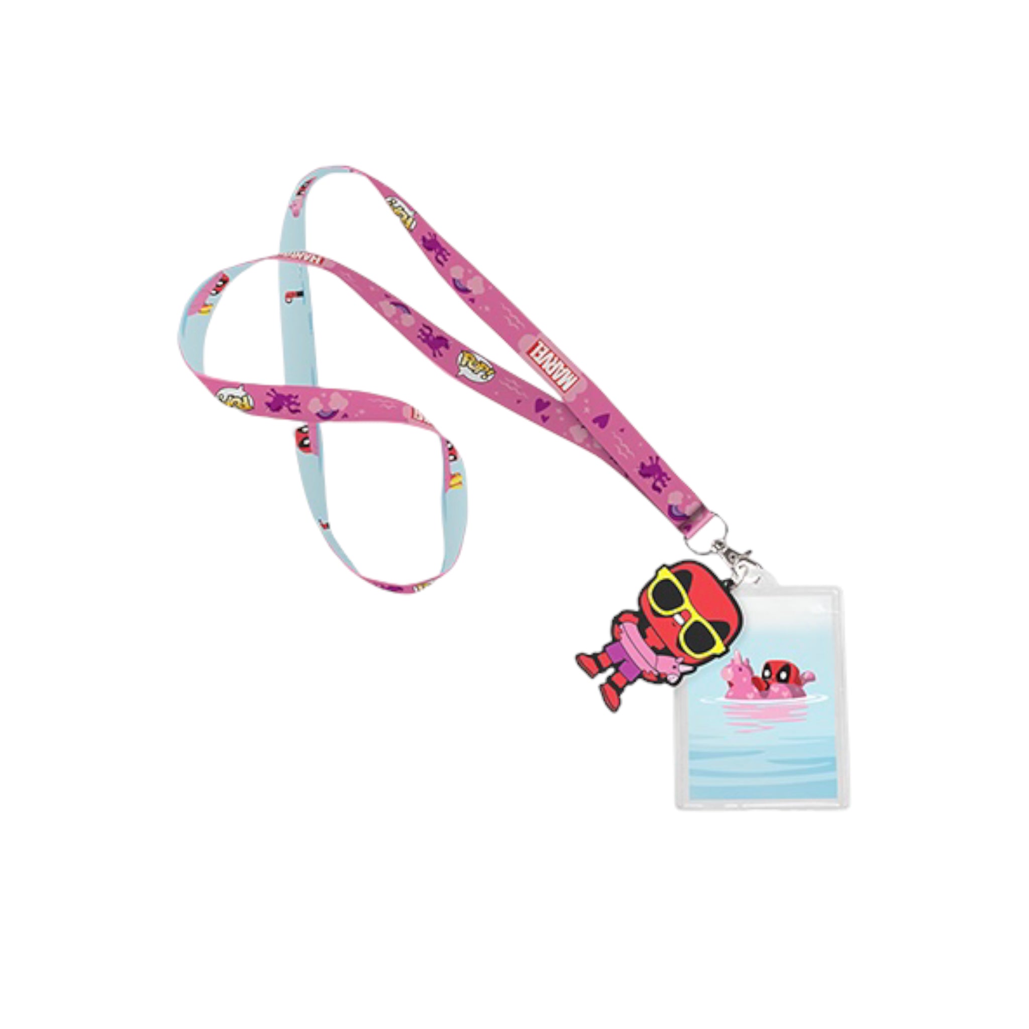 Deadpool Funko lanyard featuring a Lazy River design, exclusive to GameStop, perfect for fans and collectors.