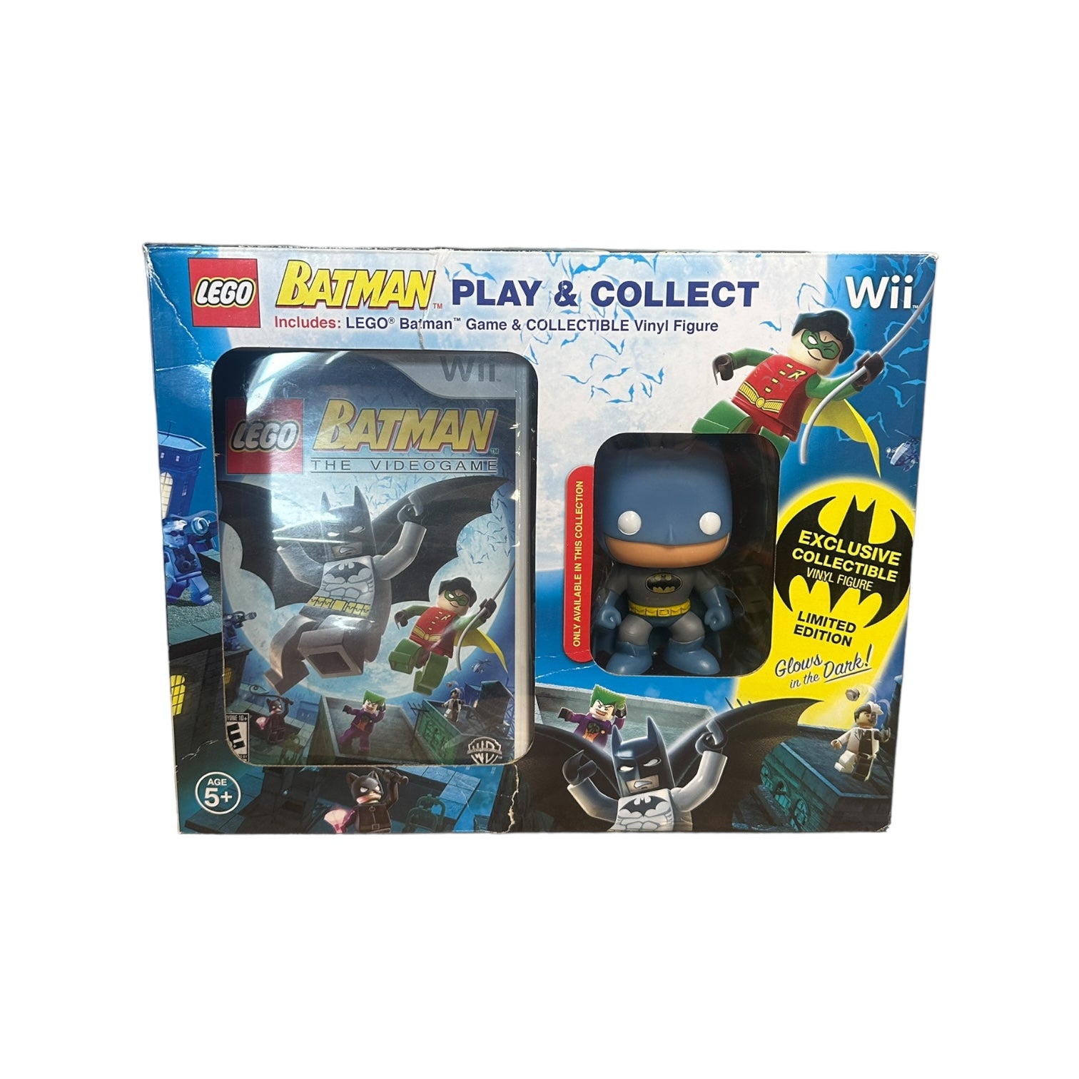 Lego Batman Wii game and a glow-in-the-dark Funko Pop bundle, both in fair condition, rated 6 out of 10.