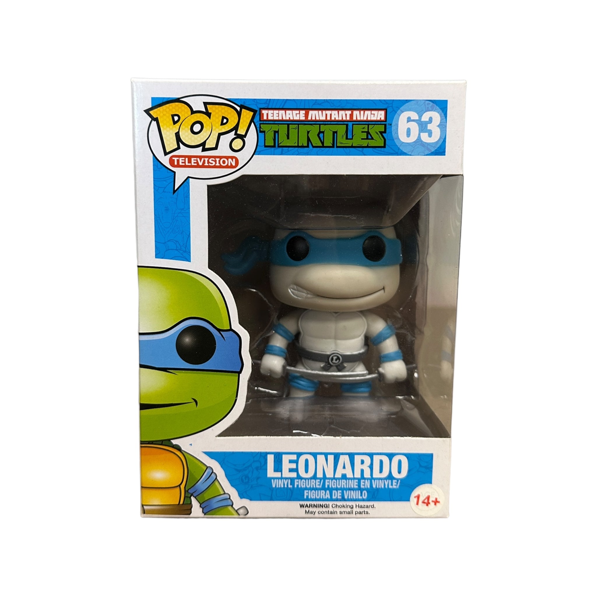 Grayscale Funko Pop! of Leonardo #63 from Teenage Mutant Ninja Turtles, condition rated 8 out of 10.