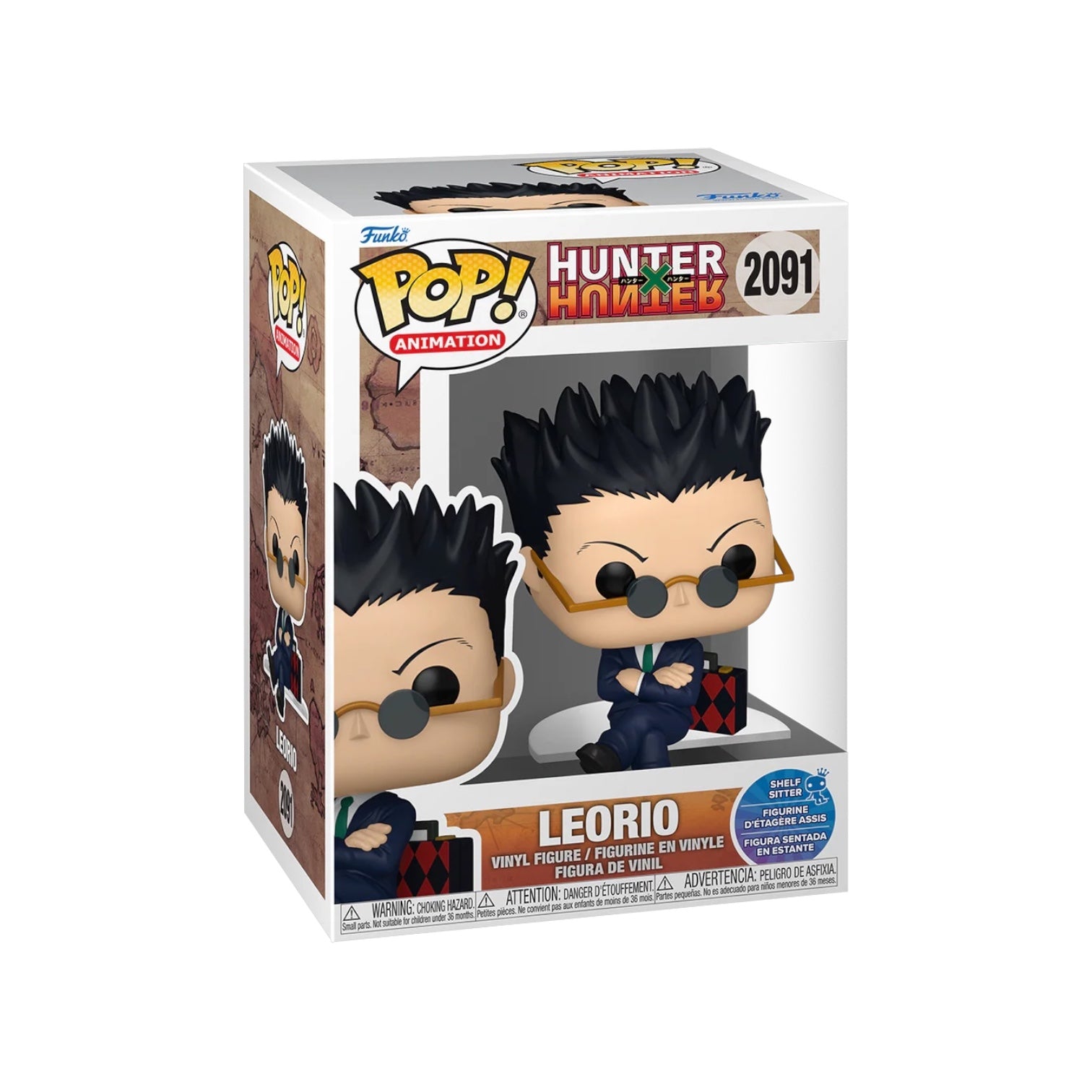 Leorio #2091 Funko Pop! figure from Hunter X Hunter, depicted as a shelf sitter with a cheerful expression and distinctive outfit.
