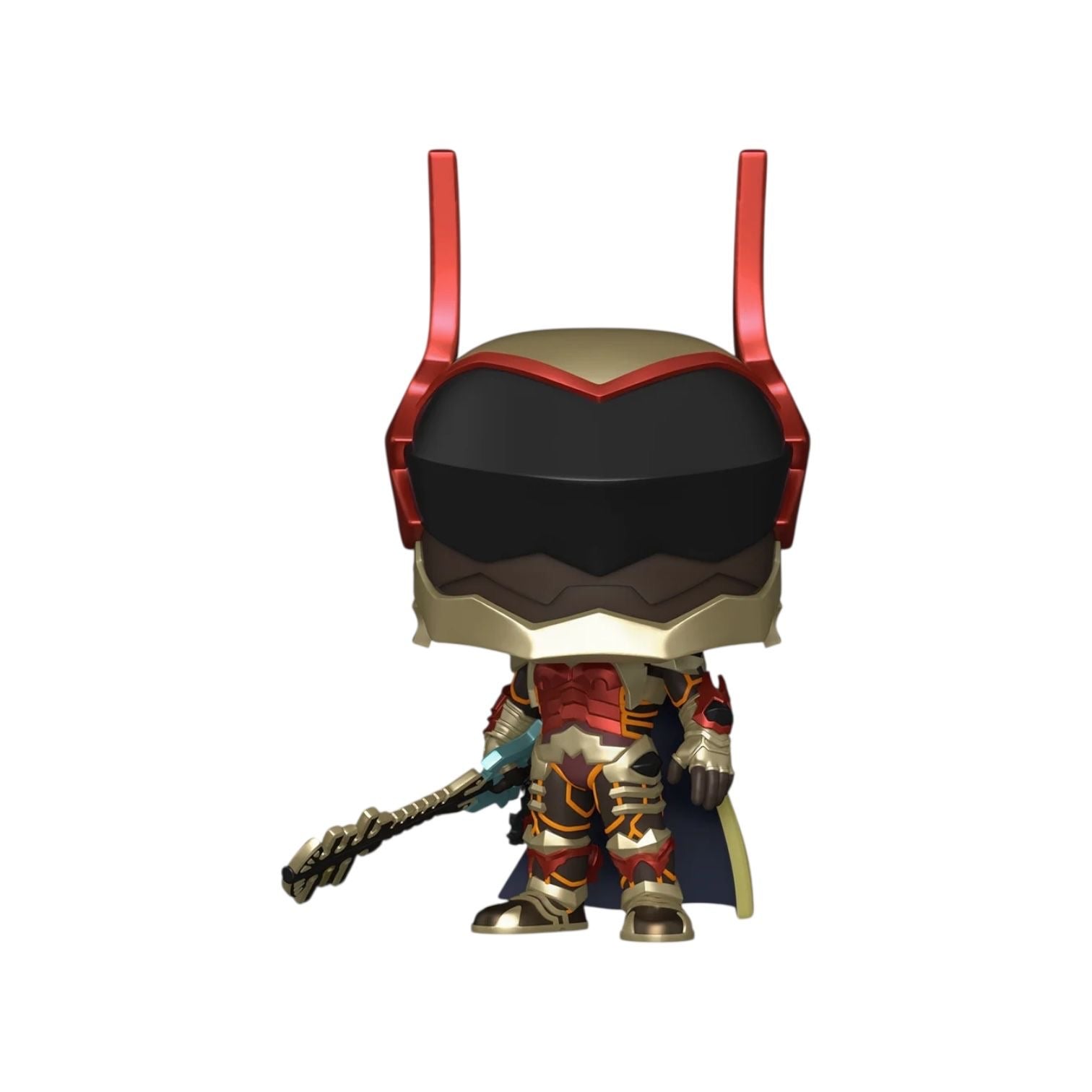 Toy figure with red and gold armor on a white background