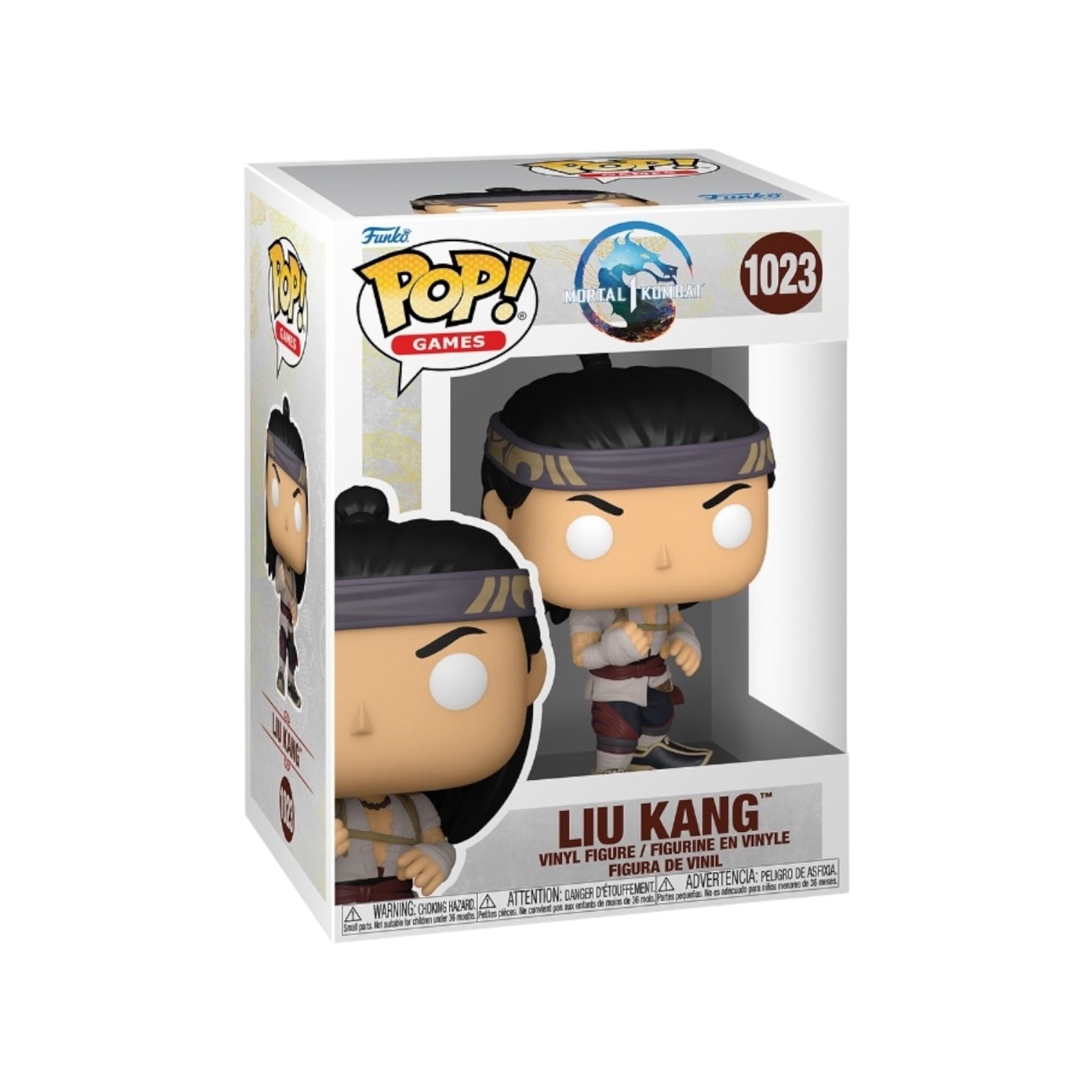 Liu Kang #1023 Funko Pop! figure from Mortal Kombat, featuring the character in his classic fighting pose with a determined expression.