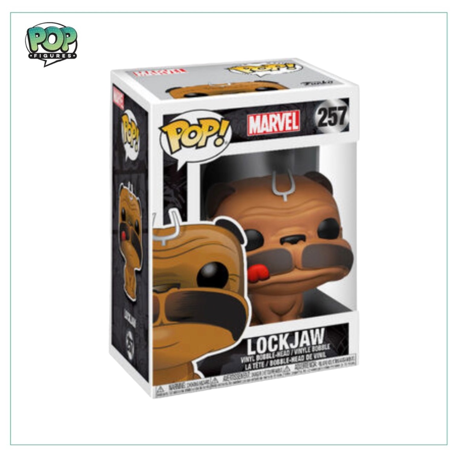 Lockjaw #257 Funko Pop! from Marvel, 2017 edition, rated 8.5/10, featuring the adorable teleporting dog character.