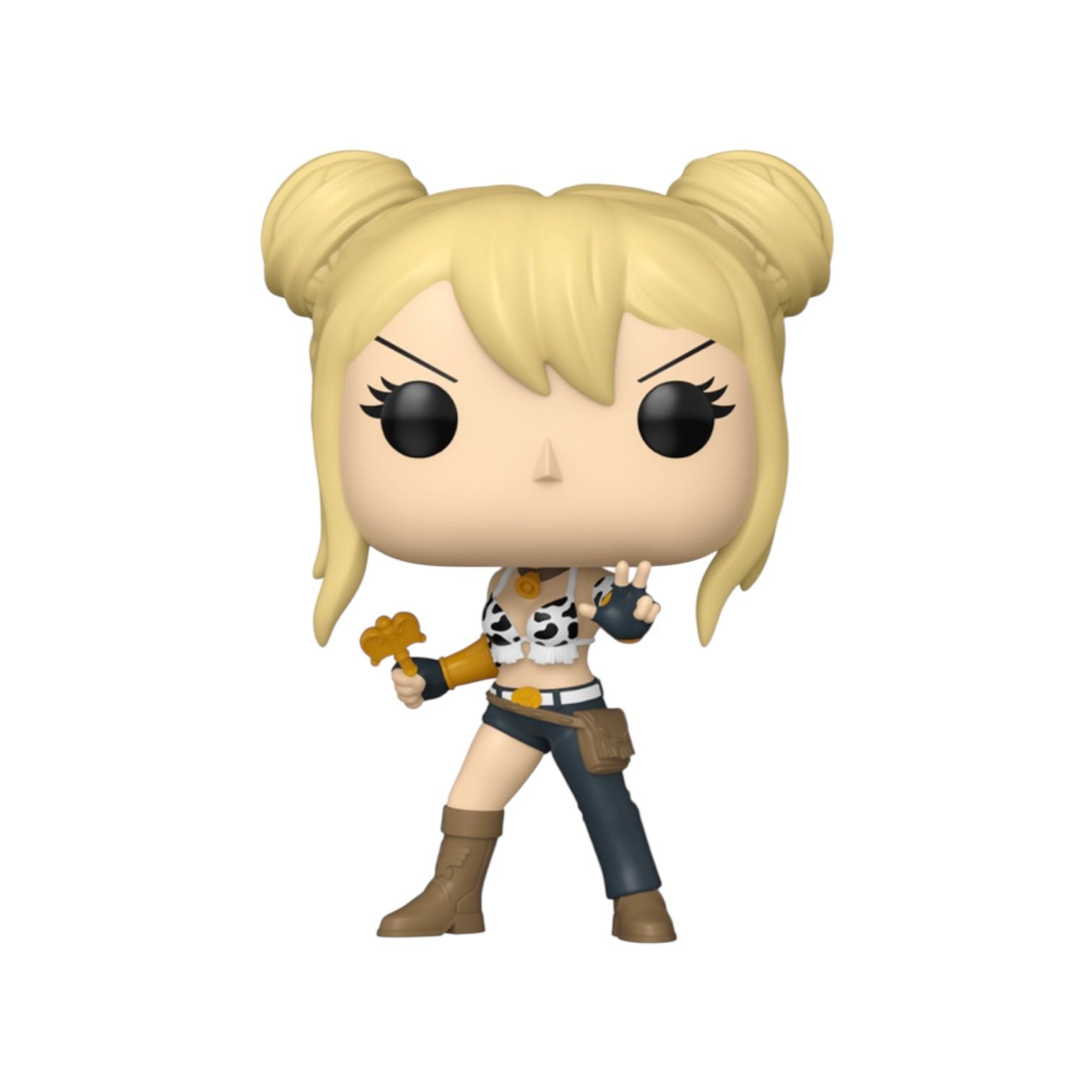 Funko Pop! vinyl figure with blonde hair and a weapon on a white background