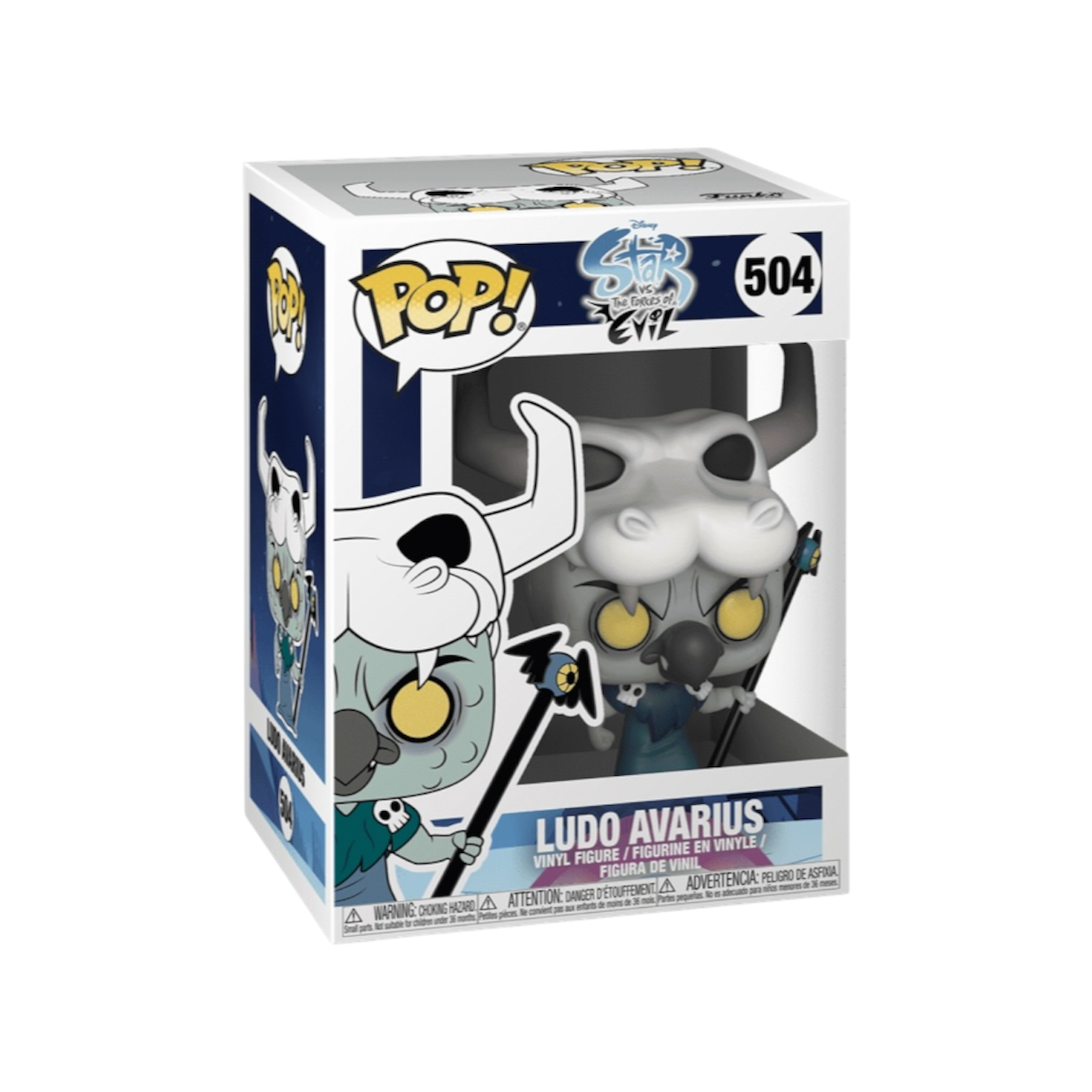 Ludo Avarius 504 Funko Pop wearing a gren robe with skulls on shoulder and animal skull on head