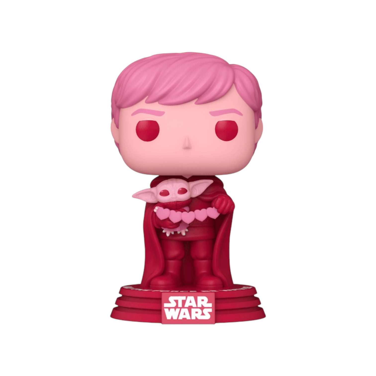Luke Skywalker holding Grogu all in pink holding pink love Hearsts