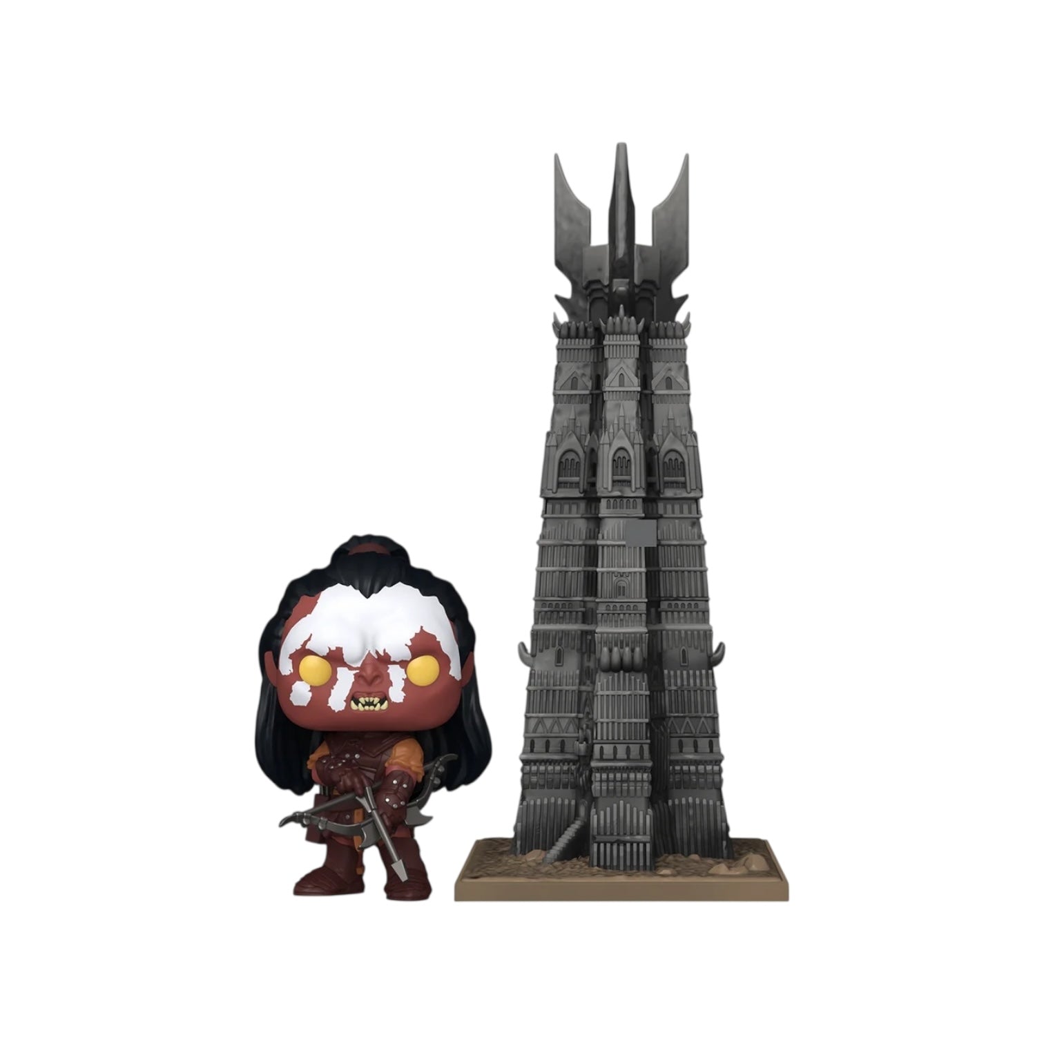 Funko Pop! figure of a character with a large tower model on a white background