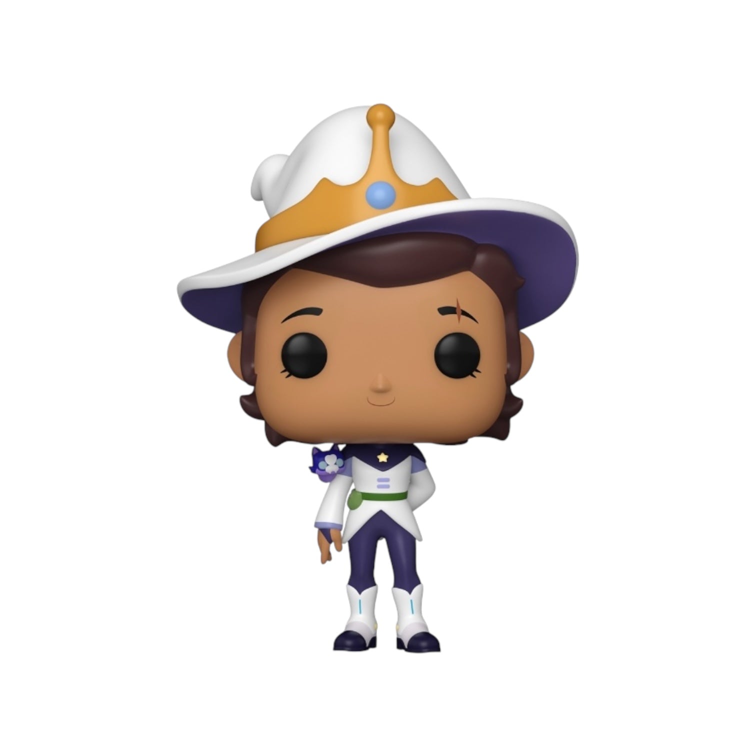 Luz from The Owl House wearing a white witches hat with gold details