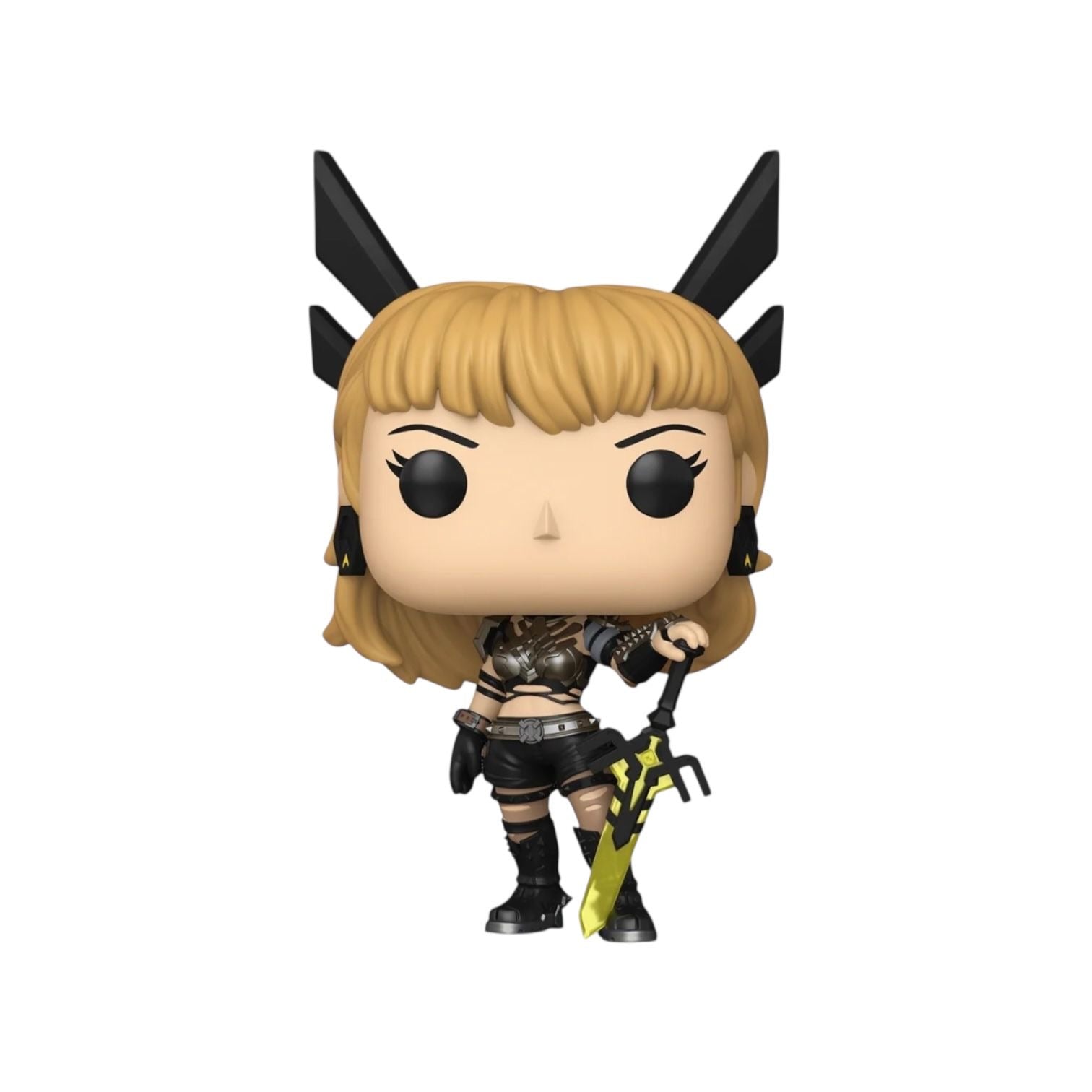 Funko Pop! vinyl figure with blonde hair, black horns, and a weapon on a white background
