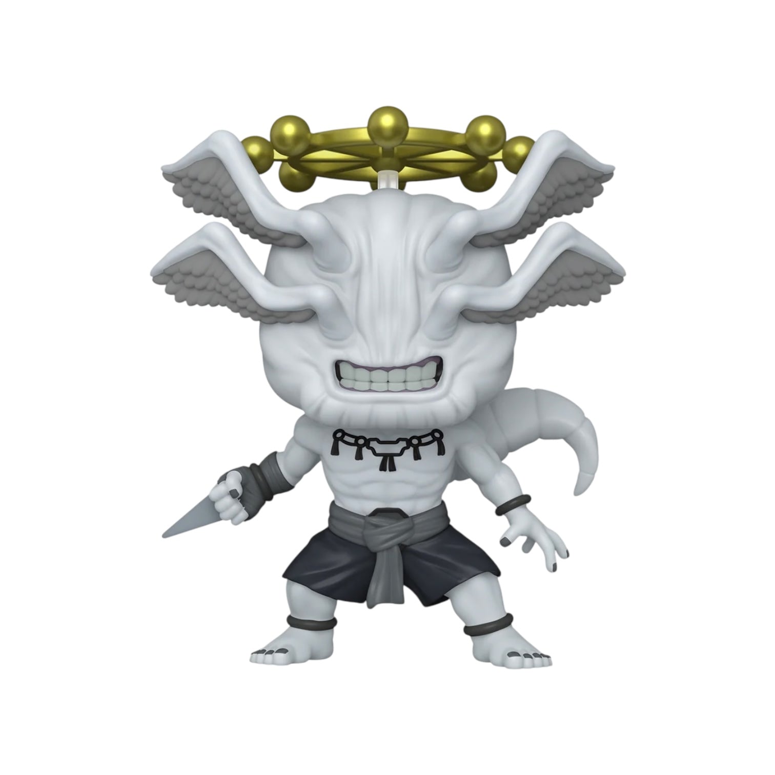 White creature with wings and a gold crown on a white background