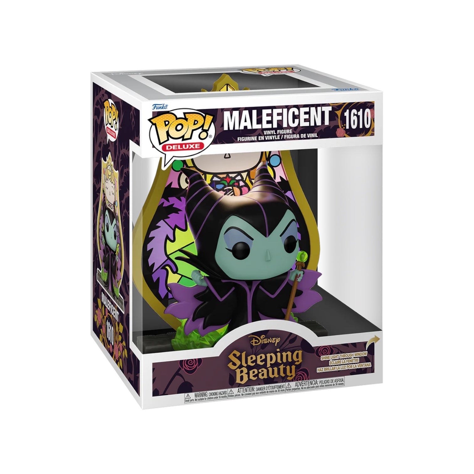 Funko Pop! Maleficent figure in packaging with 'Sleeping Beauty' branding