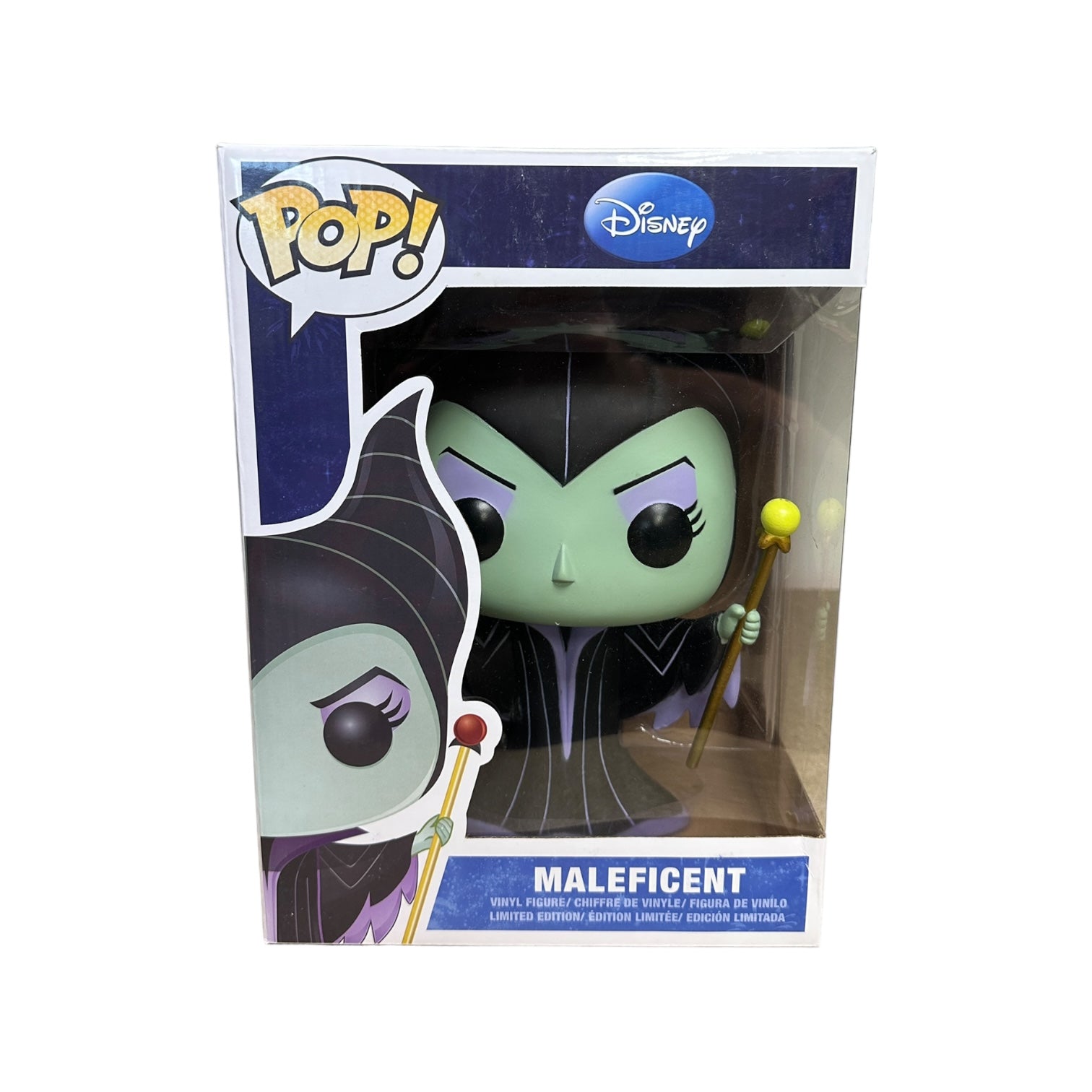 Maleficent 9" Funko Pop! figure from Disney, 2012 edition, rated 6.5/10 for condition, showcasing her iconic look.