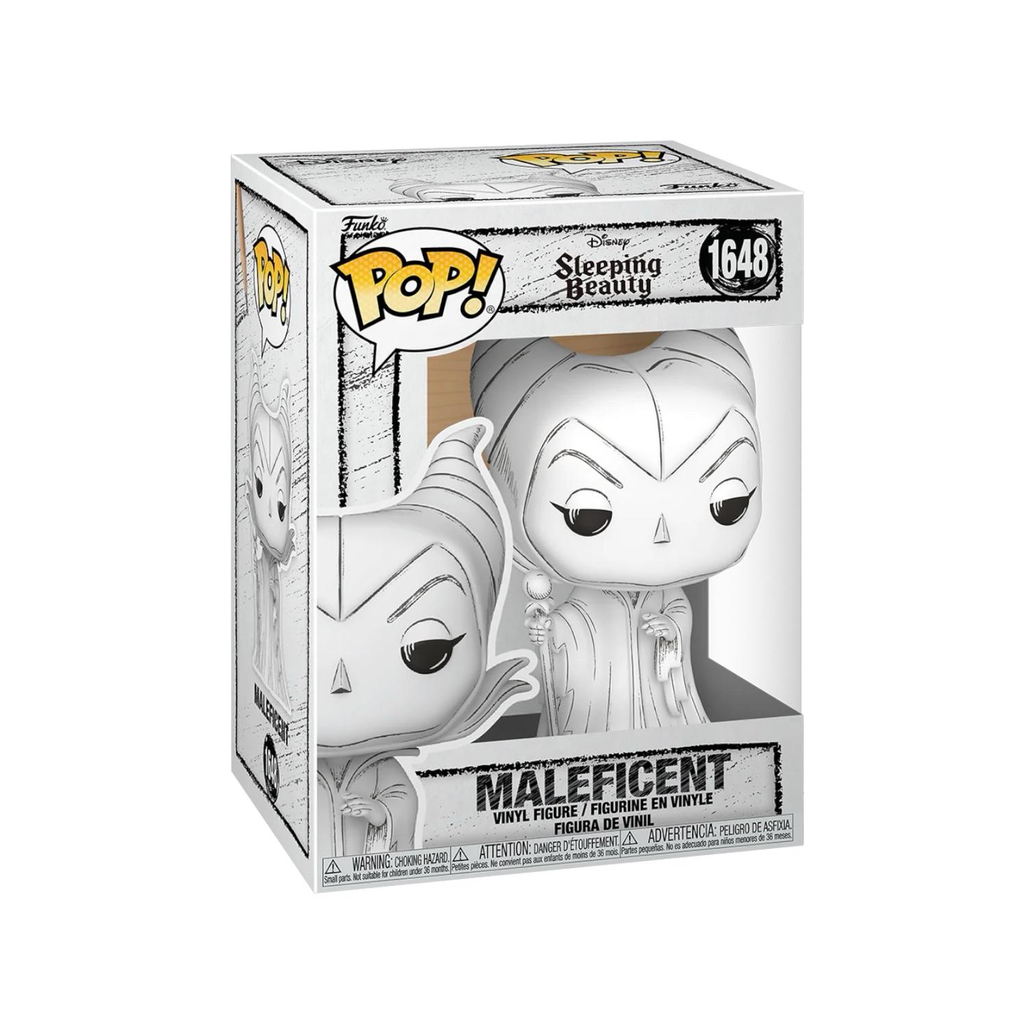 Maleficent Funko pop sketch inside of packaging on a white background