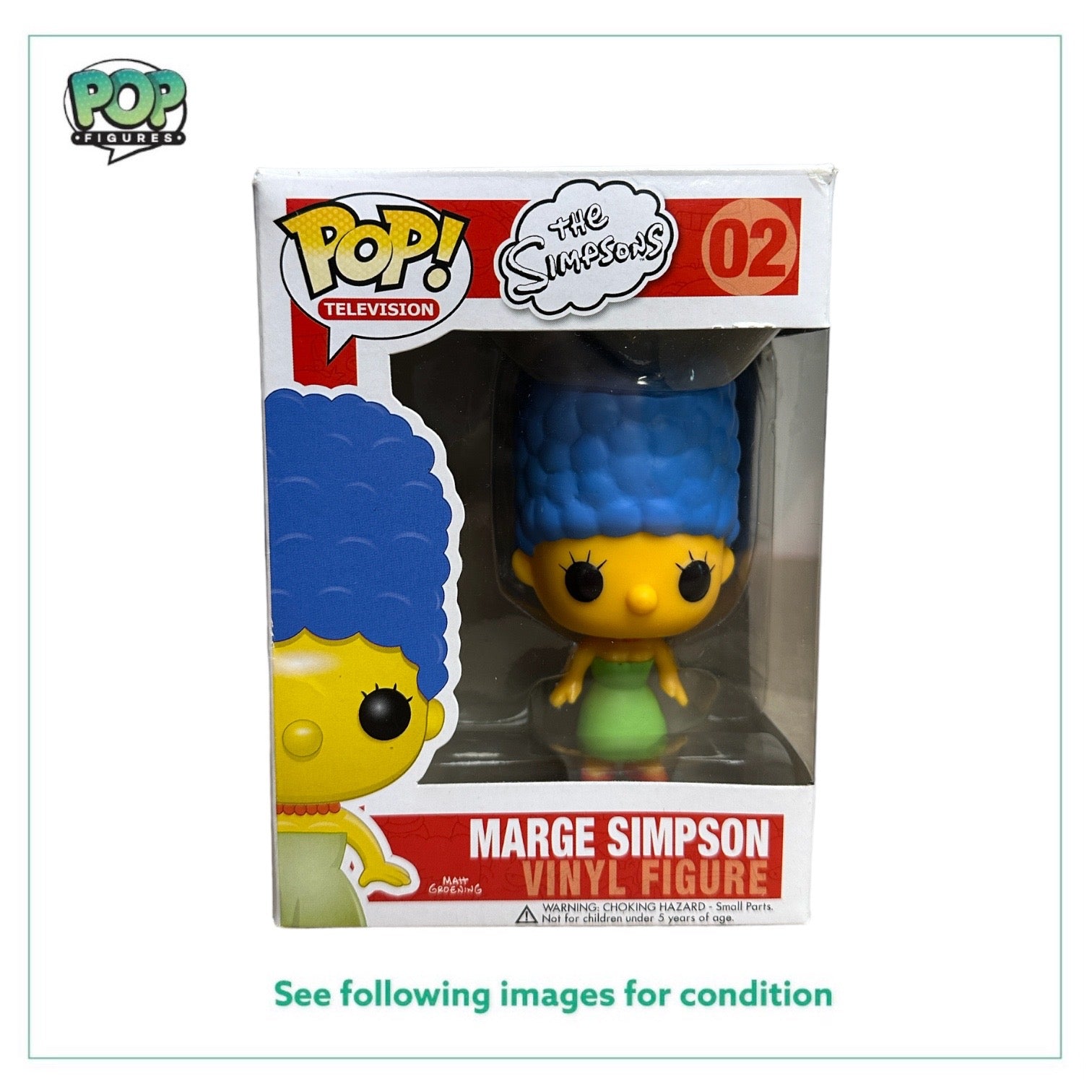 Funko Pop! of Marge Simpson from The Simpsons, 2011 release, rated 7/10, featuring her signature hairstyle and outfit.