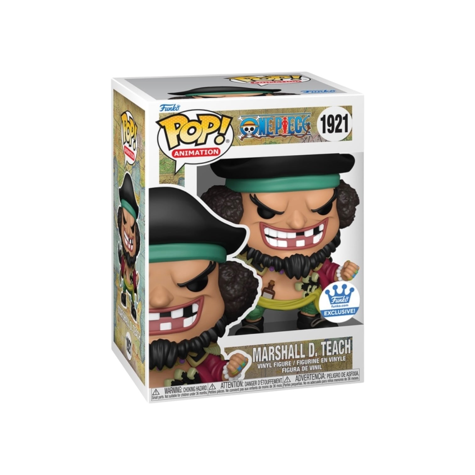 Funko Pop! vinyl figure packaging with Marshall D. Teach from One Piece on a white background