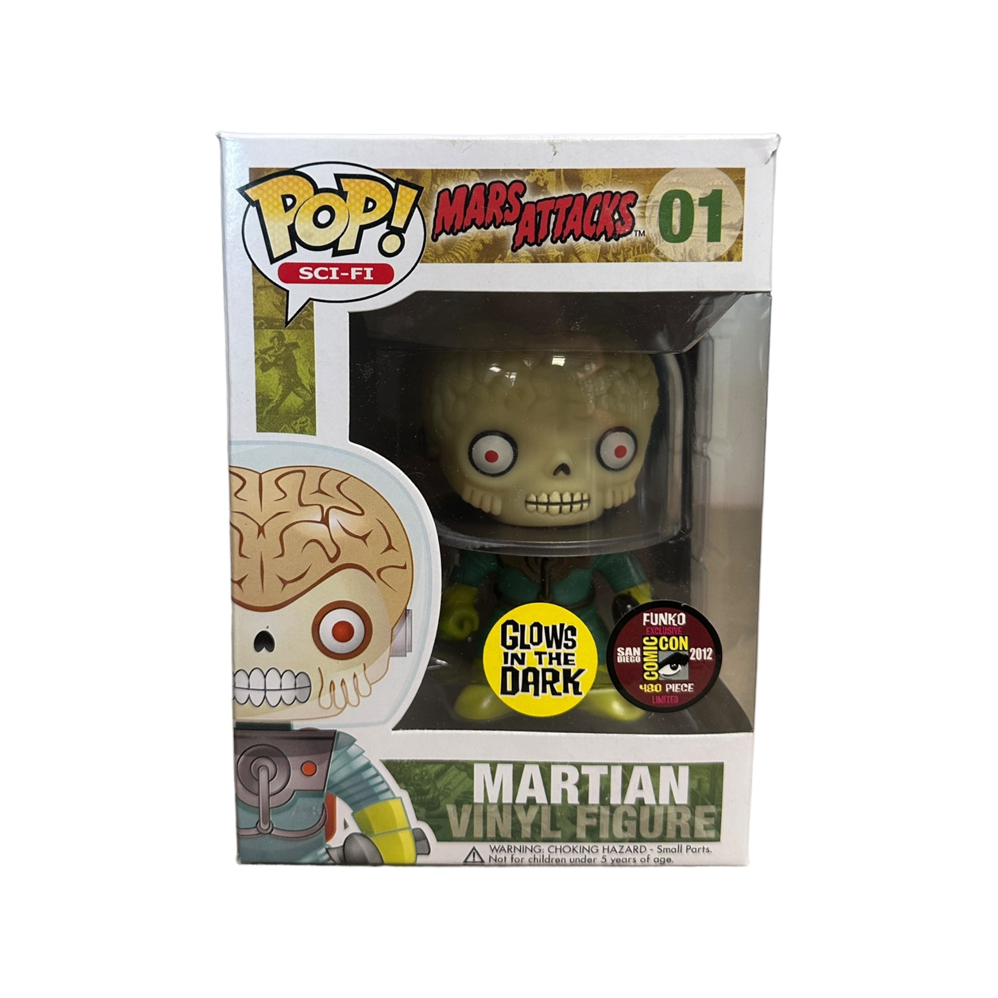 Funko Pop! Martian #01 from Mars Attacks, glows in the dark, SDCC 2012 exclusive, limited to 480 pieces, condition 7.5/10.
