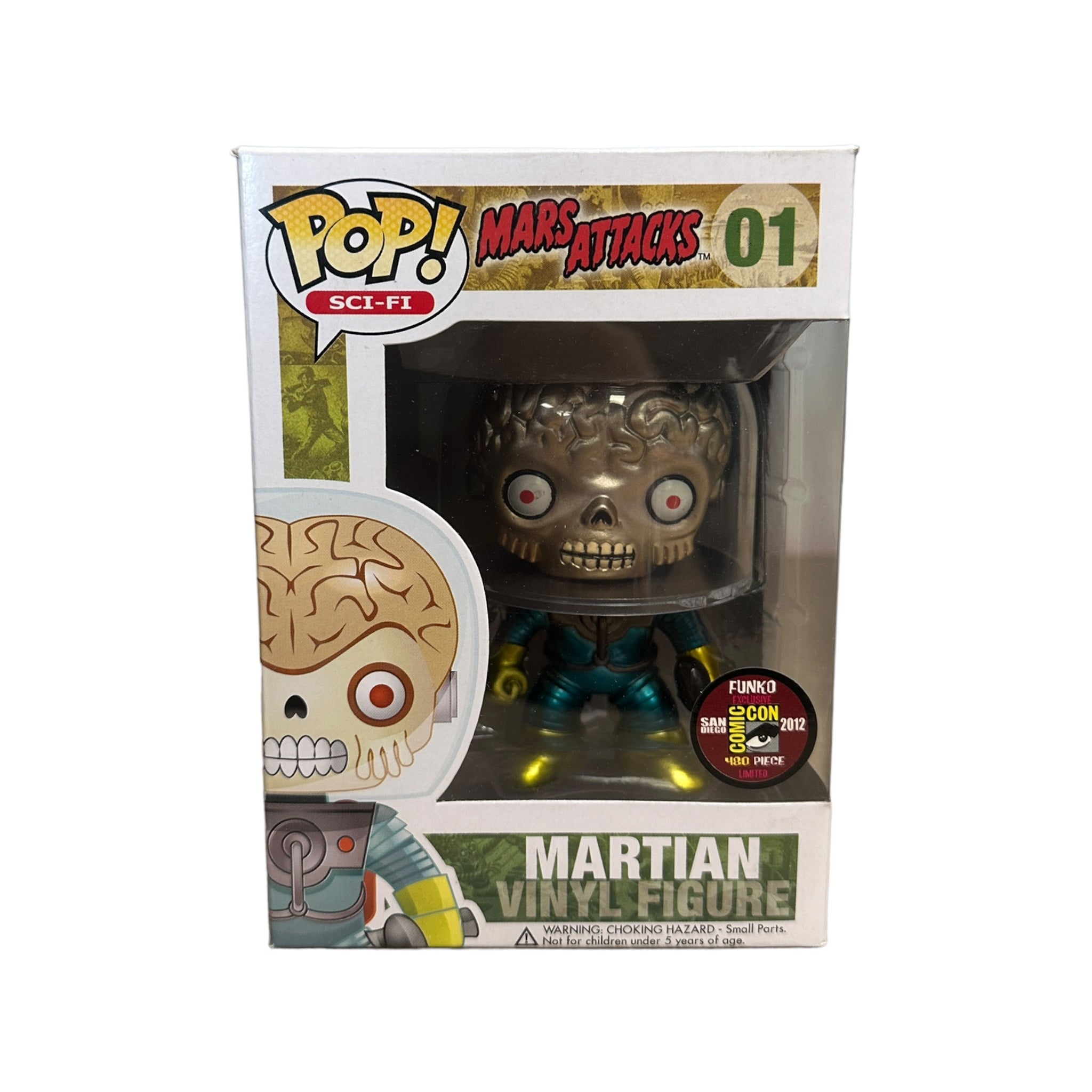 Funko Pop! Martian #01 from Mars Attacks, metallic finish, SDCC 2012 exclusive, limited to 480 pieces, condition 6.5/10.