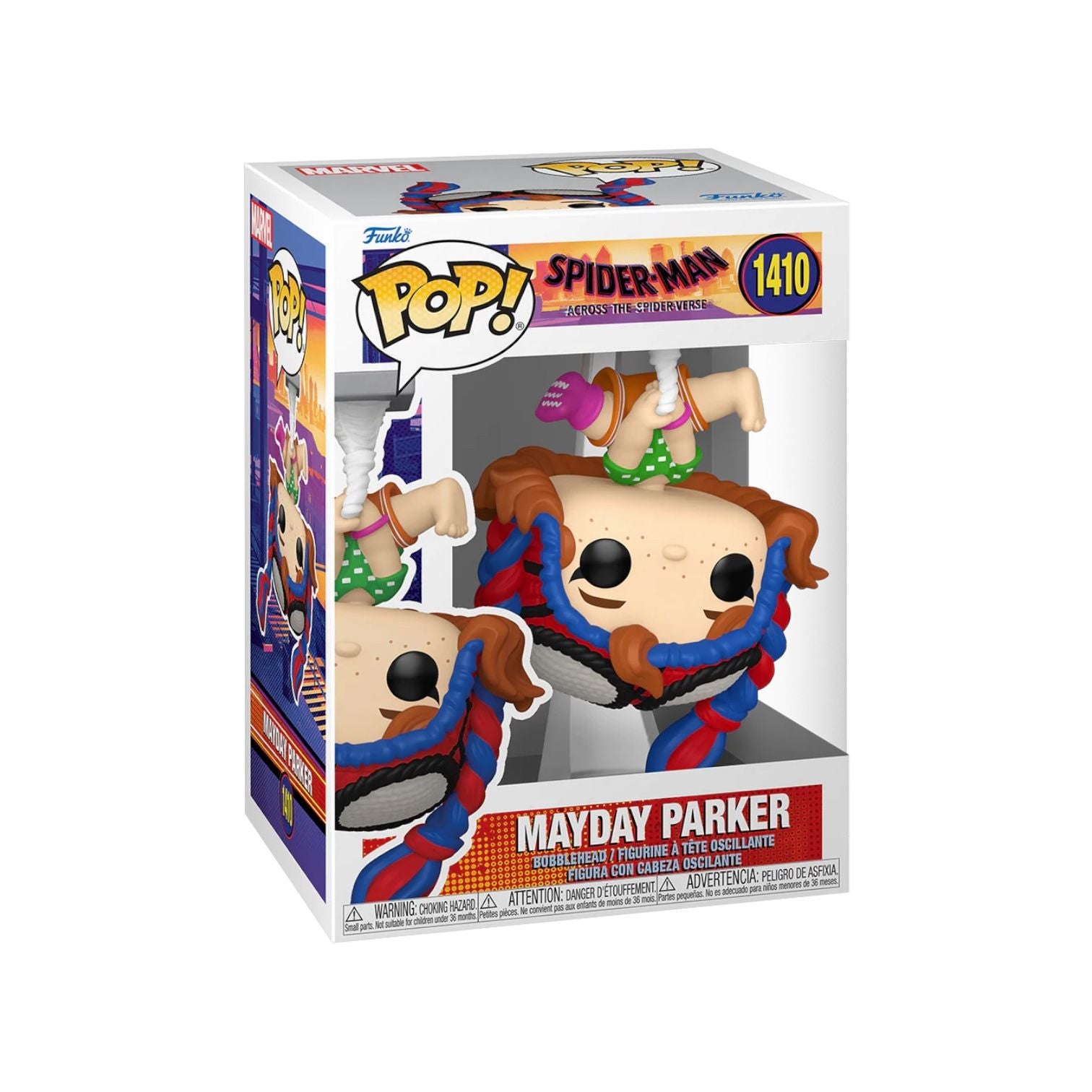 Funko Pop! figure of Mayday Parker #1410 from Spider-Man: Across the Spider-Verse, featuring her iconic costume and pose.