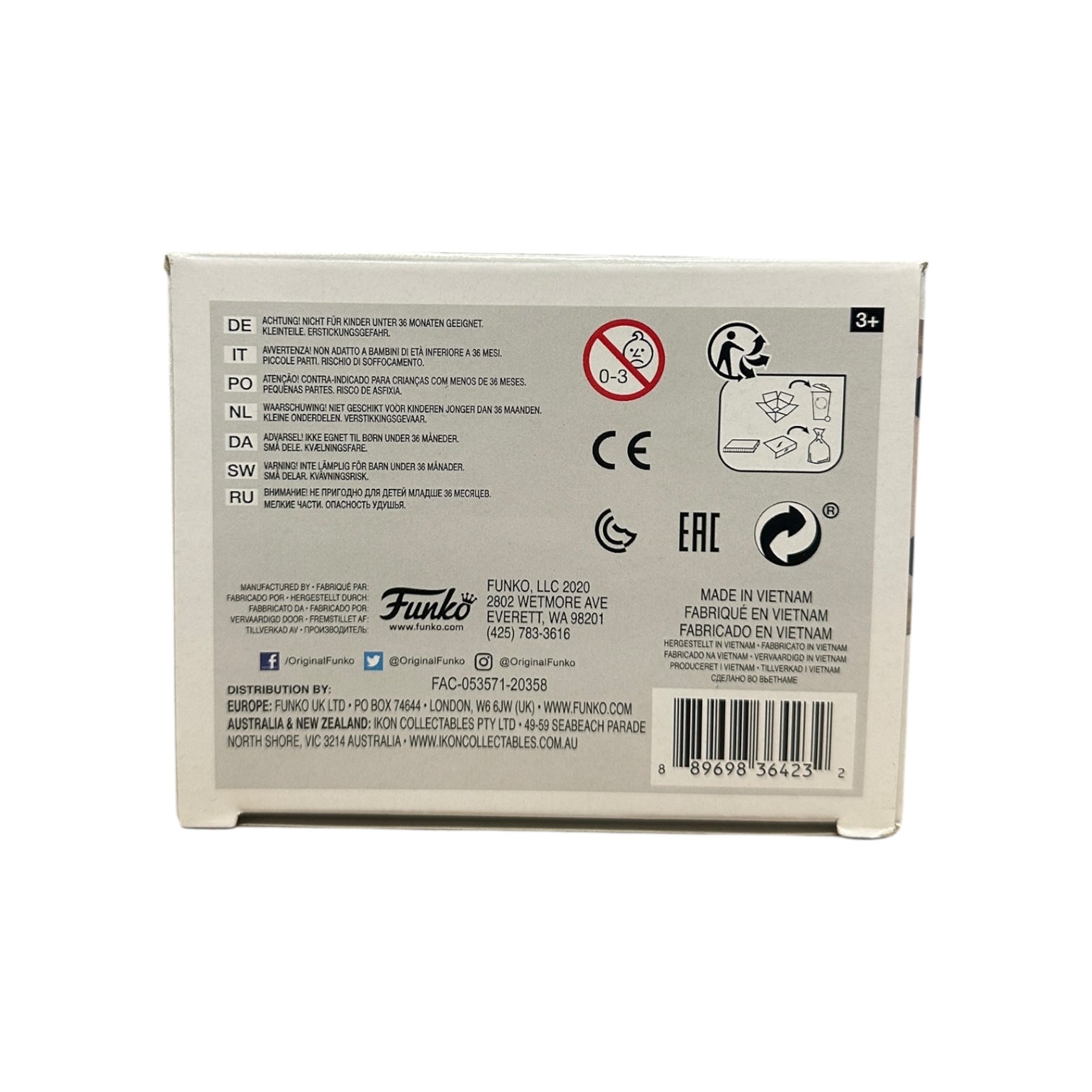 Back of a Funko product packaging with branding and product information.