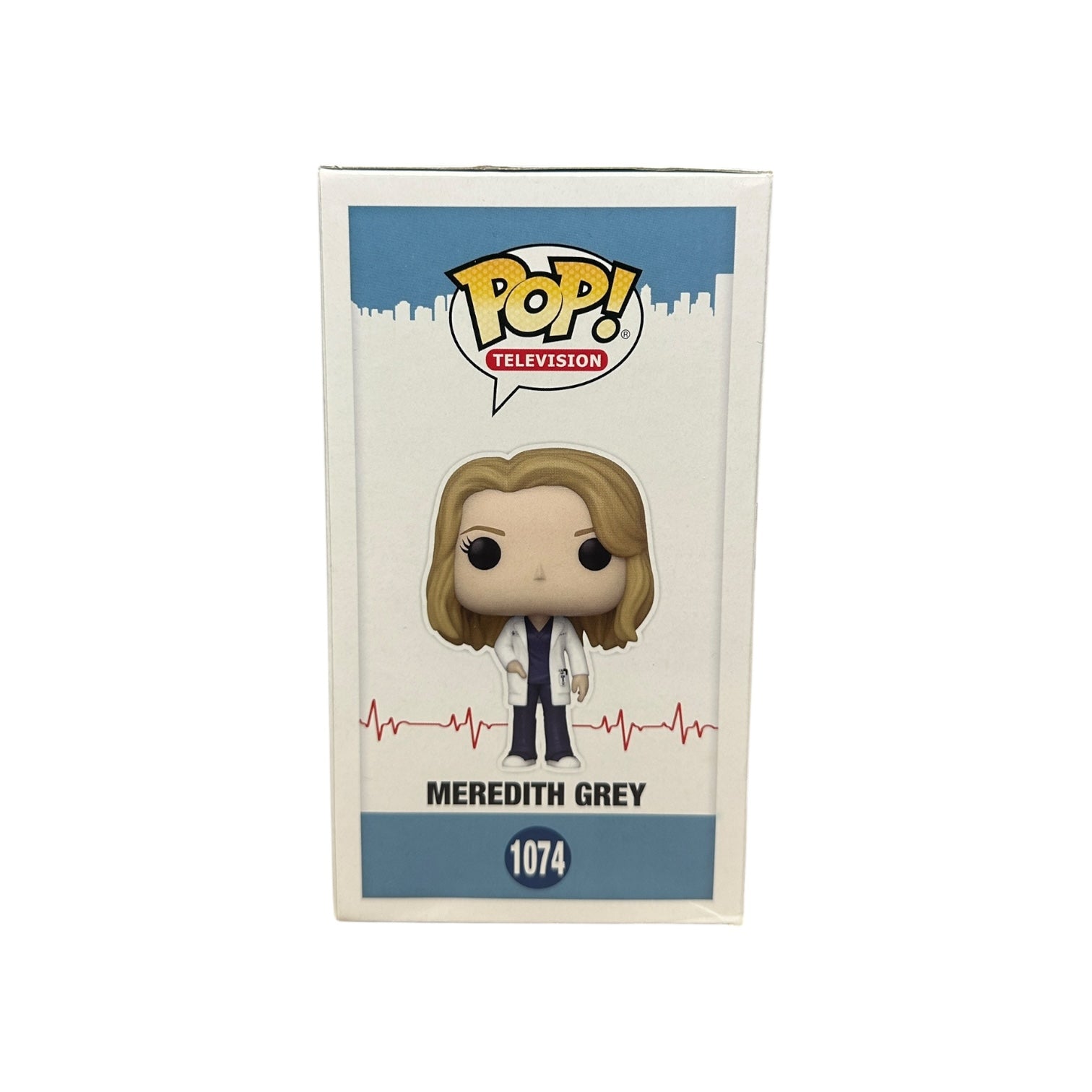 Funko Pop! vinyl of Meredith Grey side of box