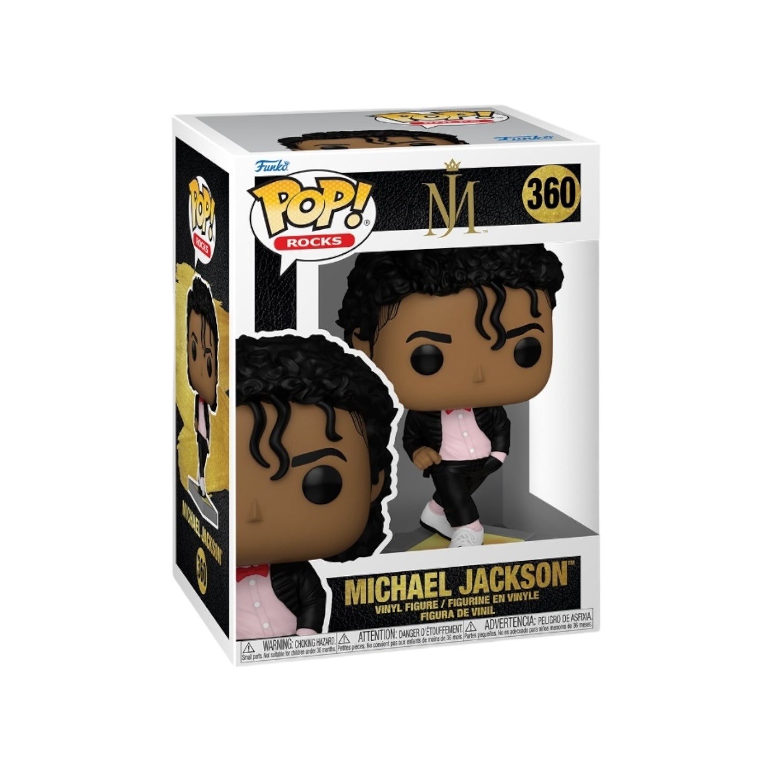 Michael Jackson pop vinyl figure in Billie Jean outfit, striking a walking pose with iconic style and flair.