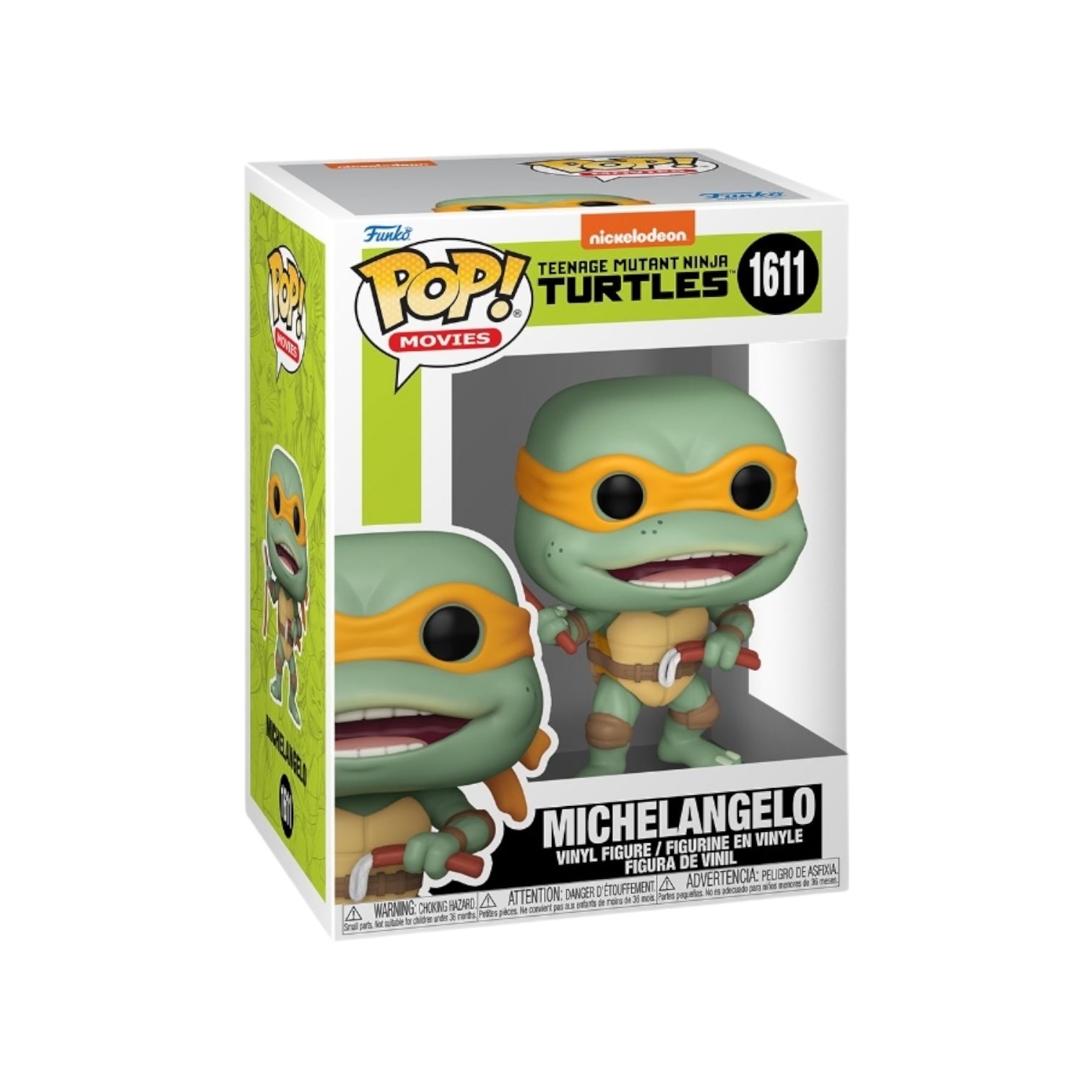 Michelangelo Funko Pop! from Teenage Mutant Ninja Turtles, featuring his iconic orange mask and playful pose with nunchaku.