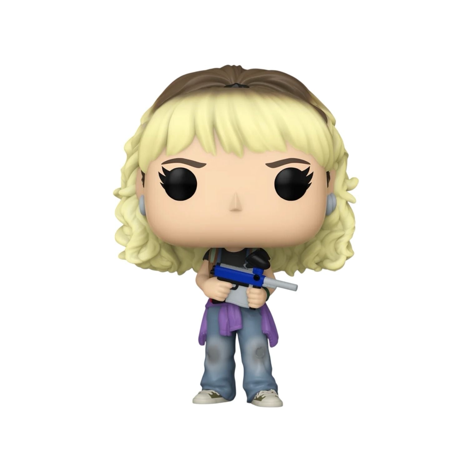 Michelle 1738 Funko pop wearing faded Jeans and holing a blue paintball gun
